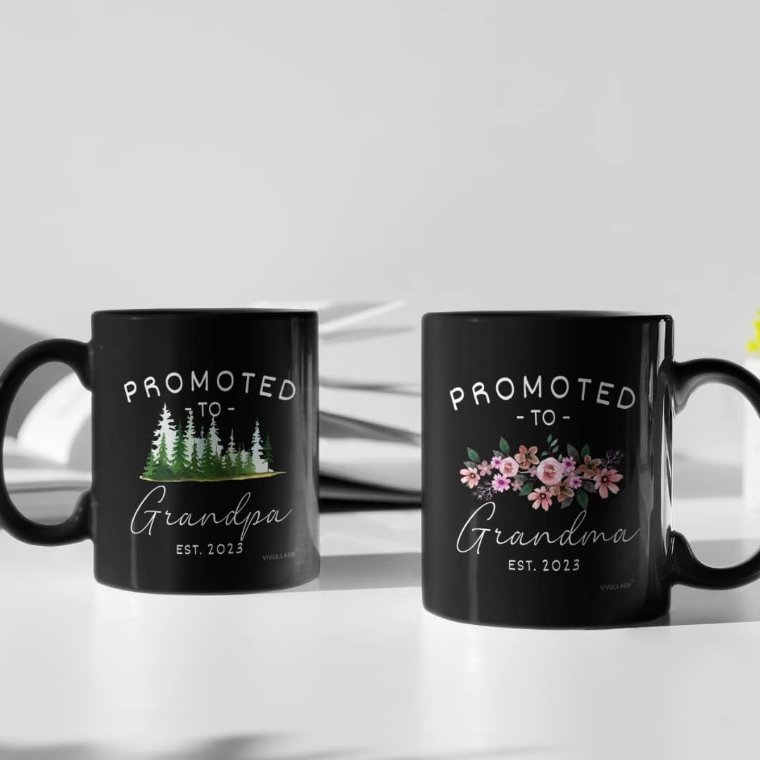 Vivulla68 Pregnancy Announcement For Grandparents Mug Set, Promoted To Grandparents Grandma And Grandpa 2023 Mugs, New Grandparents Gifts First Time 2023, Grandparents Baby Announcement Gifts (Black)
