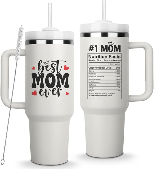 Vivulla68 Best Mom Ever Tumbler With Handle 40oz, Mom Coffee Tumbler, Mama Tumbler, Best Mom Ever Mug, Momma Gifts, Mom Birthday Present, Mama Cup, Mothers Day Gifts Tumbler, Moms Christmas Gift Ideas