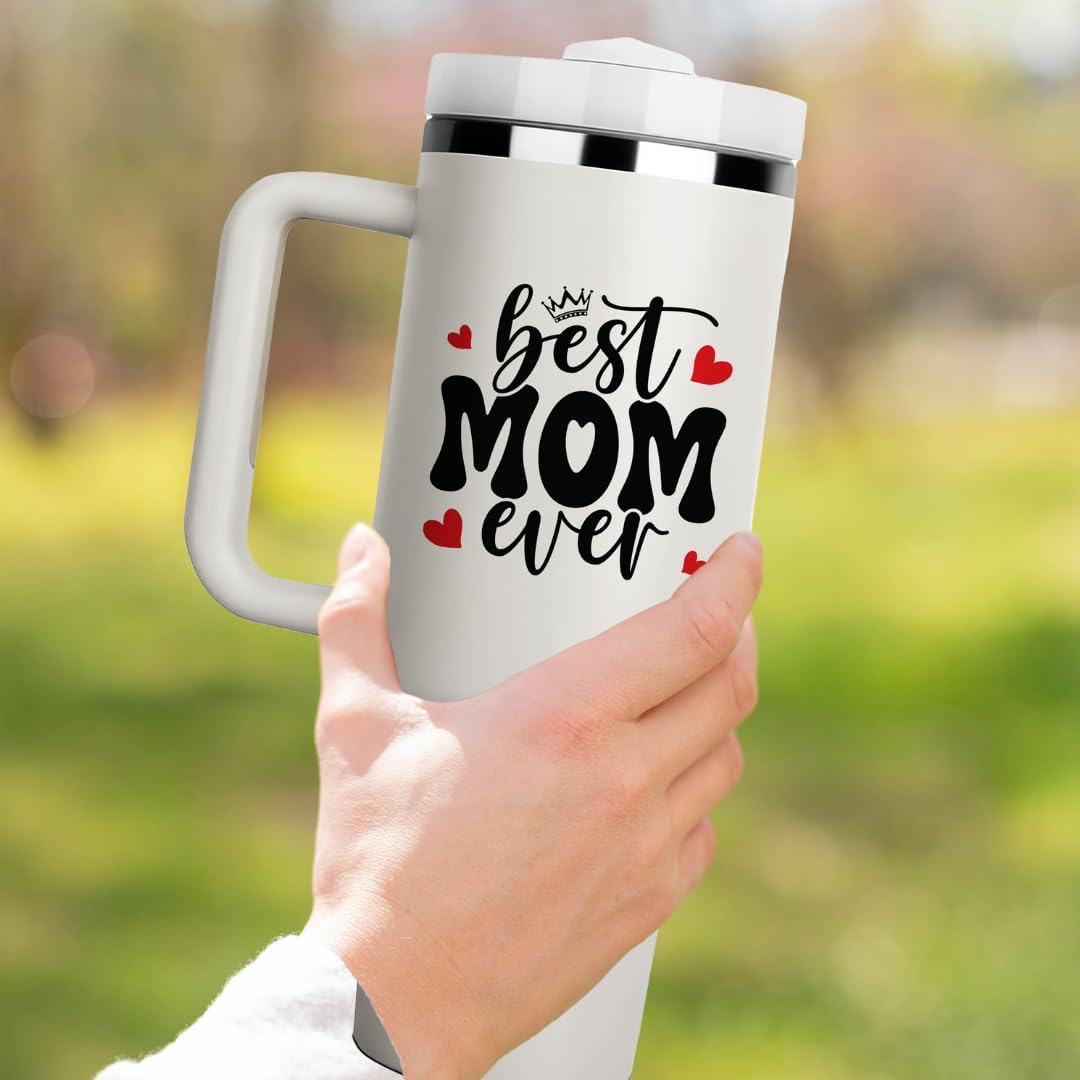 Vivulla68 Best Mom Ever Tumbler With Handle 40oz, Mom Coffee Tumbler, Mama Tumbler, Best Mom Ever Mug, Momma Gifts, Mom Birthday Present, Mama Cup, Mothers Day Gifts Tumbler, Moms Christmas Gift Ideas