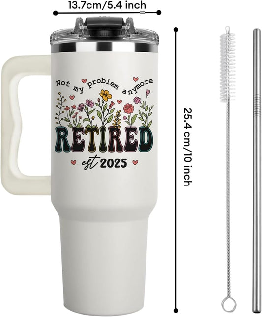 B0DLZQ9VQP- Retired 2025 Not My Problem Anymore Tumbler 40oz, Happy Retirement Gifts for Women 2025, Retirement Cups, Funny Retirement Gifts For Women, Retiring Coffee Mug Ideas for Coworker, Colleague, Boss