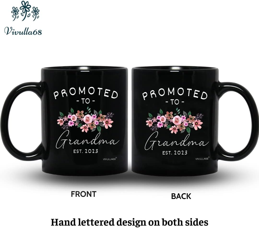 Vivulla68 Pregnancy Announcement For Grandparents Mug Set, Promoted To Grandparents Grandma And Grandpa 2023 Mugs, New Grandparents Gifts First Time 2023, Grandparents Baby Announcement Gifts (Black)
