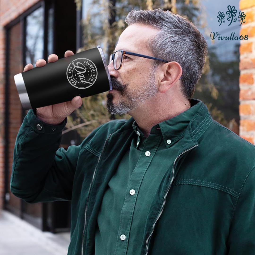 B0D9Y6R3RM - Vivulla68 Promoted To Dad 2025 Tumbler 20Oz, 1st Daddy Gifts, New Baby Gift Ideas, Papa Established 2025 Coffee Cup Mug, Fathers To Be Gift, Papa Travel Coffee Mug, Dad Est 2025 Cup