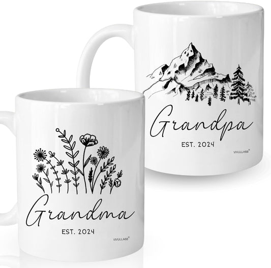 Vivulla68 New Grandparents Gifts First Time 2024, Pregnancy Announcement For Grandparents Mug Set, Promoted To Grandparents Grandma And Grandpa 2024 Mugs, Grandparents Baby Announcement Gifts Est 2024