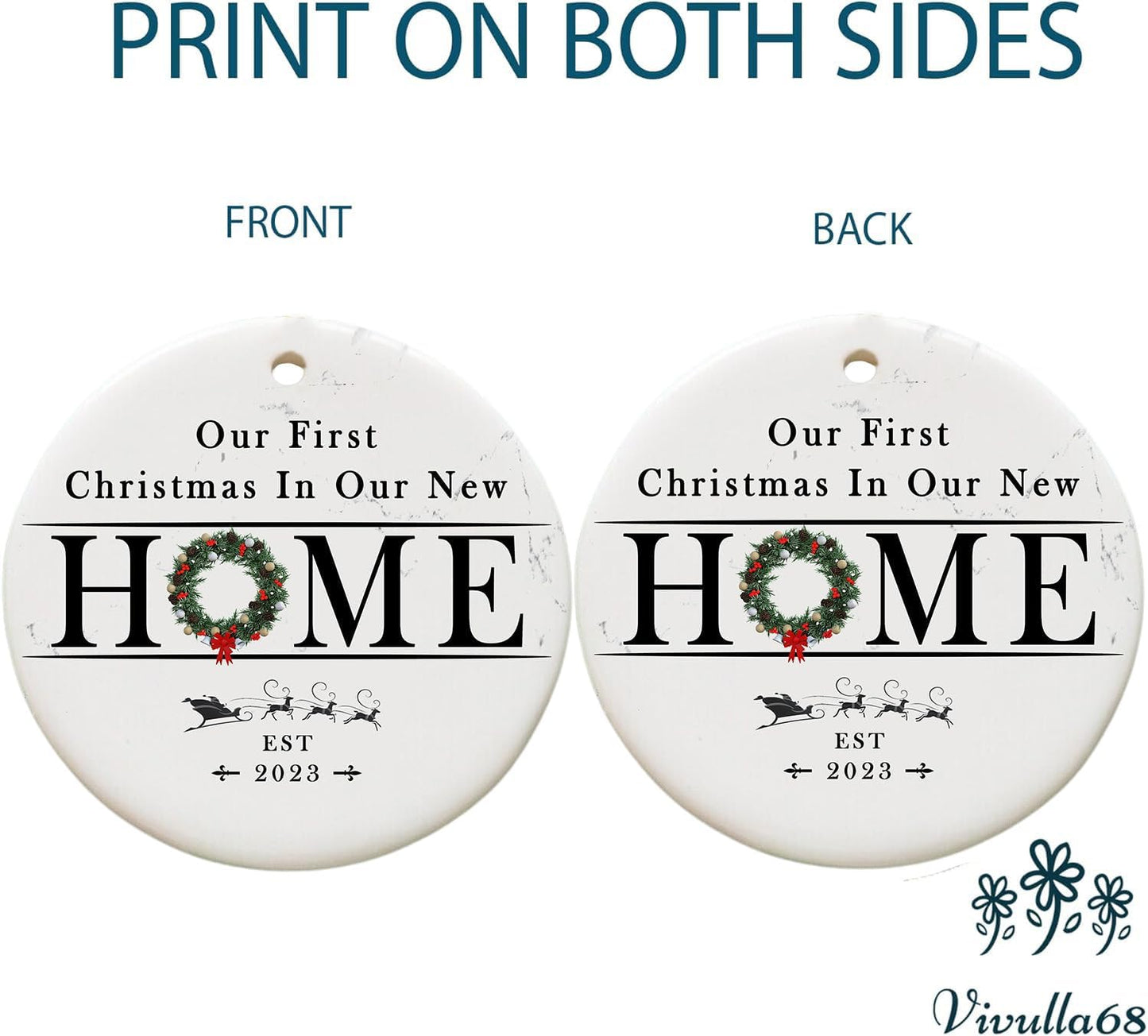 Vivulla68 New Home Ornament 2023, New Home Christmas Ornament 2023, First Christmas in Our New Home Ornament 2023, 1st Christmas in Our New Home 2023 for Christmas Tree, Marble Christmas Ornament