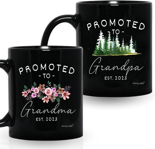 Vivulla68 Pregnancy Announcement For Grandparents Mug Set, Promoted To Grandparents Grandma And Grandpa 2023 Mugs, New Grandparents Gifts First Time 2023, Grandparents Baby Announcement Gifts (Black)