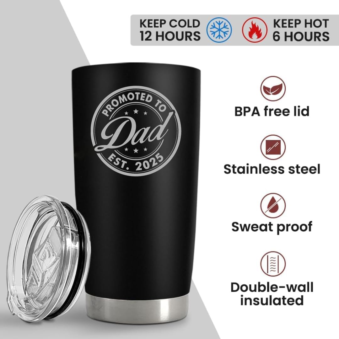 B0D9Y6R3RM - Vivulla68 Promoted To Dad 2025 Tumbler 20Oz, 1st Daddy Gifts, New Baby Gift Ideas, Papa Established 2025 Coffee Cup Mug, Fathers To Be Gift, Papa Travel Coffee Mug, Dad Est 2025 Cup