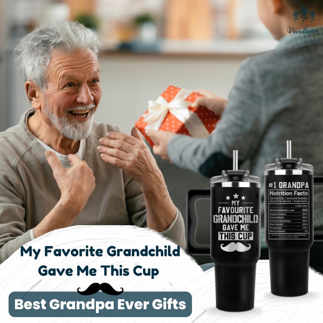 B0D9Y6C2J2-Vivulla68 Father Day Gifts for Grandpa, My Favorite GrandChild Gave Me This Cup Tumbler 40Oz - Grandpa Birthday Gifts from Grandkids, Granddaughter, Grandson - Grandfather Mug, Present for Granddad
