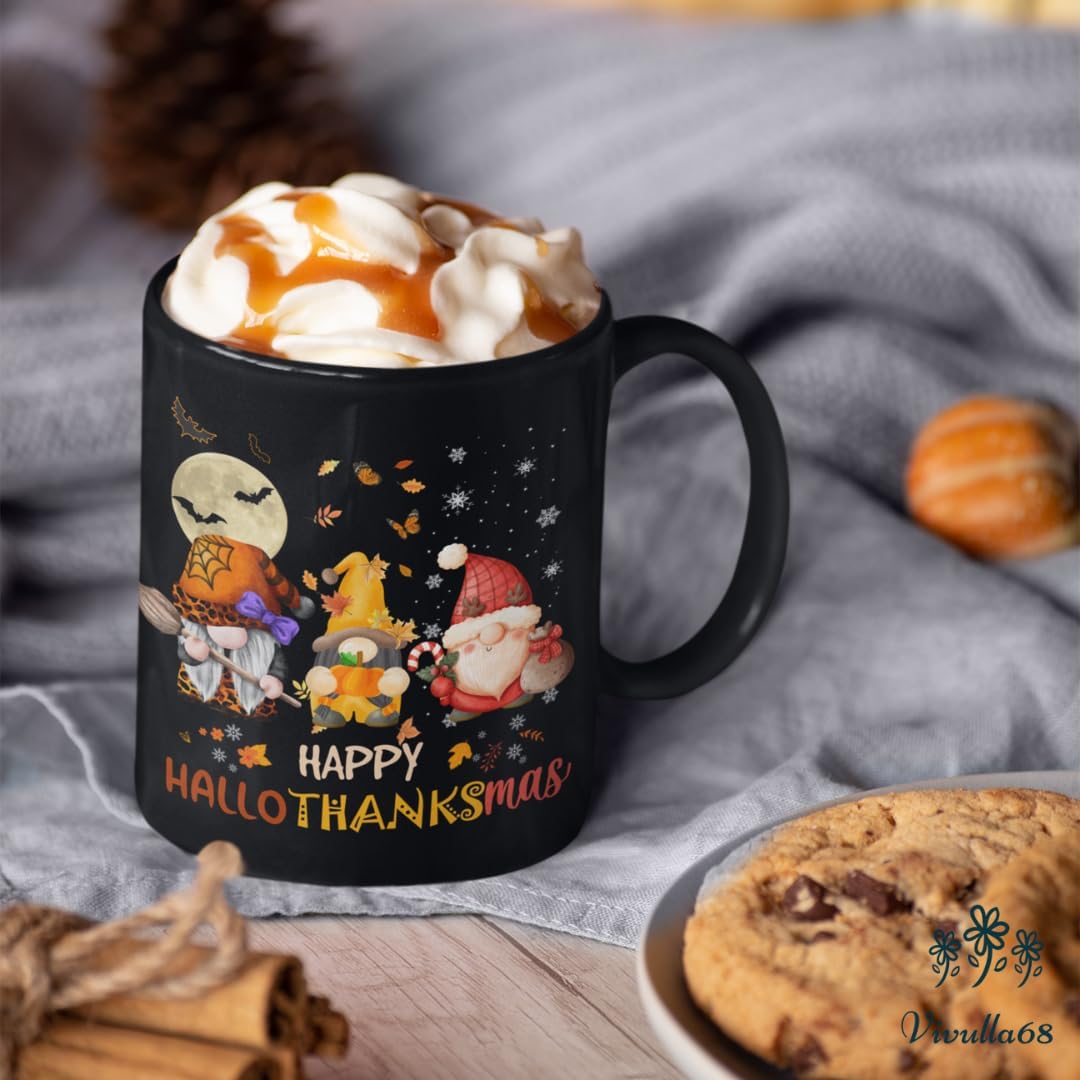 Vivulla68 Happy Hallothanksmas Mug, Gnomes Gifts for Women, Women Christmas Gifts, Xmas gifts, Hocus Pocus Gifts, Halloween Mug, Halloween Cup, Hocus Pocus Mug, Fall Gifts, Fall Coffee Mug, Autumn Mug