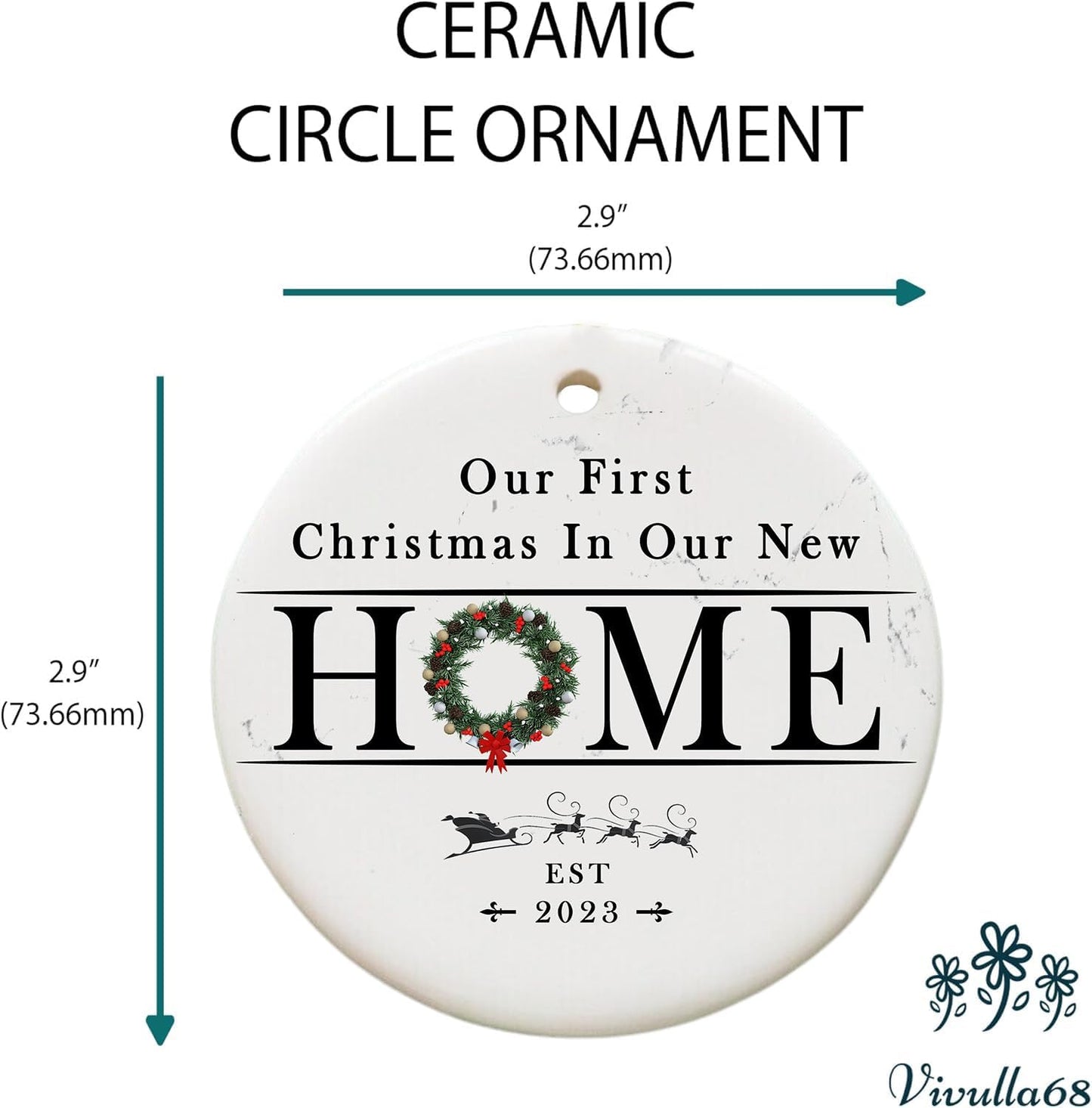 Vivulla68 New Home Ornament 2023, New Home Christmas Ornament 2023, First Christmas in Our New Home Ornament 2023, 1st Christmas in Our New Home 2023 for Christmas Tree, Marble Christmas Ornament