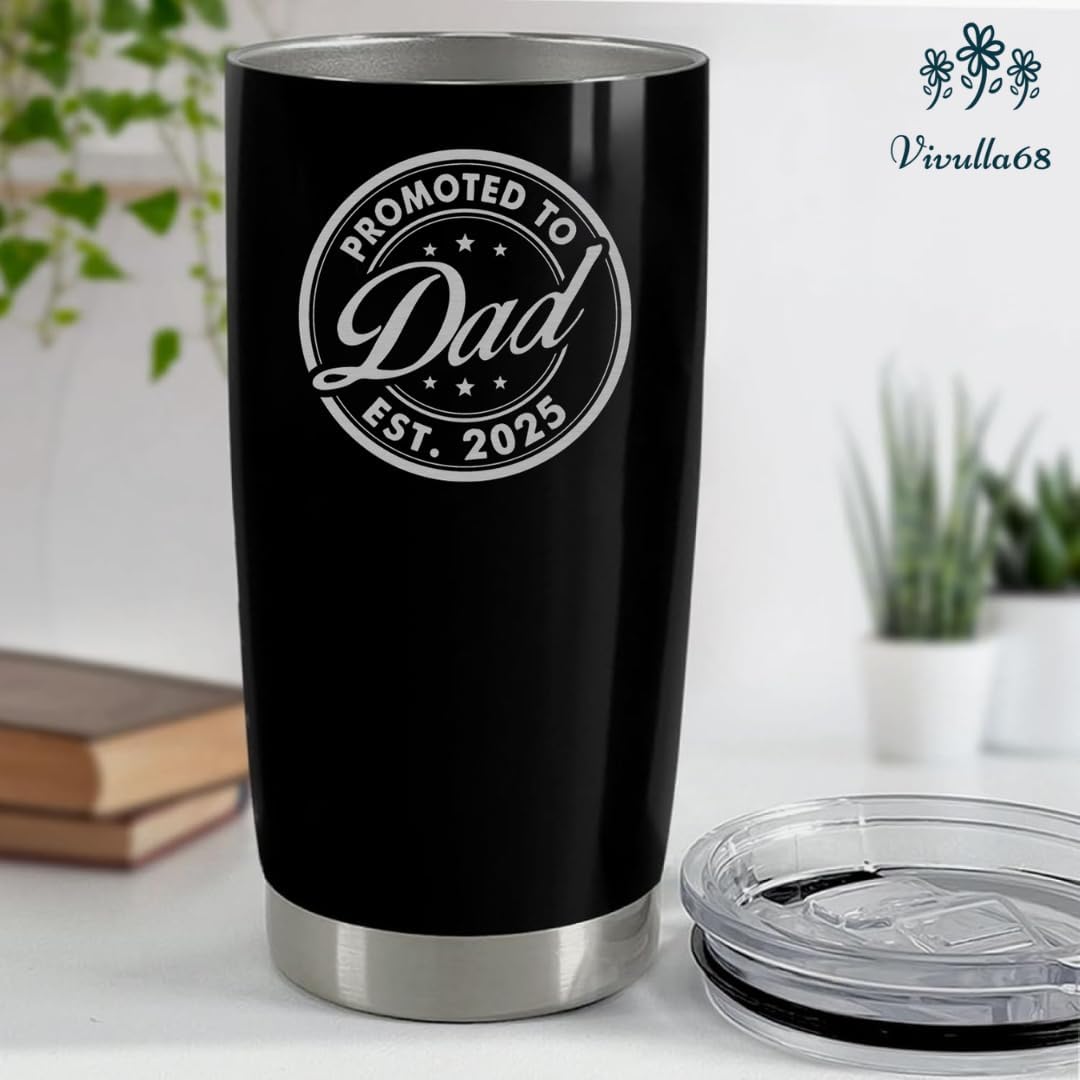 B0D9Y6R3RM - Vivulla68 Promoted To Dad 2025 Tumbler 20Oz, 1st Daddy Gifts, New Baby Gift Ideas, Papa Established 2025 Coffee Cup Mug, Fathers To Be Gift, Papa Travel Coffee Mug, Dad Est 2025 Cup
