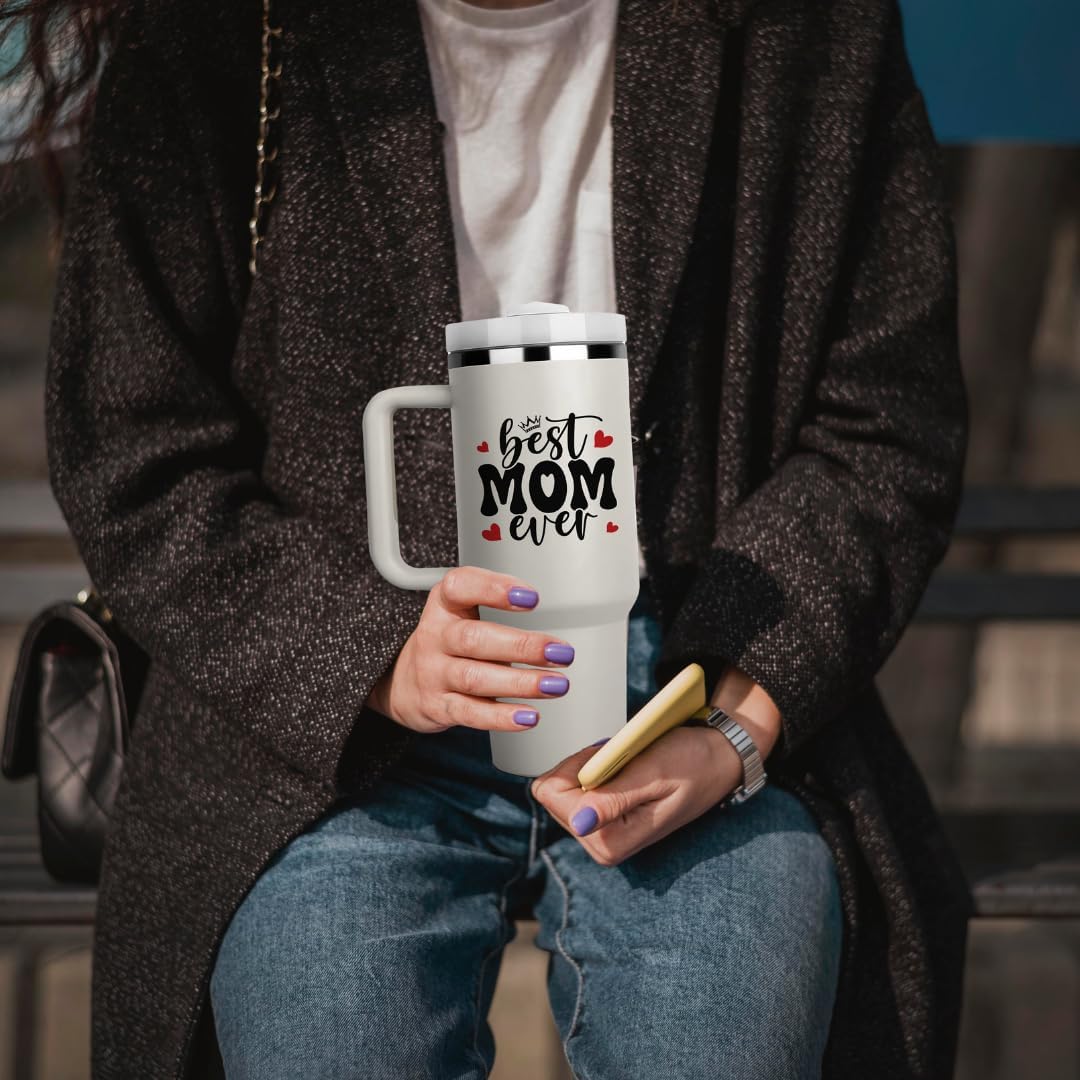 Vivulla68 Best Mom Ever Tumbler With Handle 40oz, Mom Coffee Tumbler, Mama Tumbler, Best Mom Ever Mug, Momma Gifts, Mom Birthday Present, Mama Cup, Mothers Day Gifts Tumbler, Moms Christmas Gift Ideas
