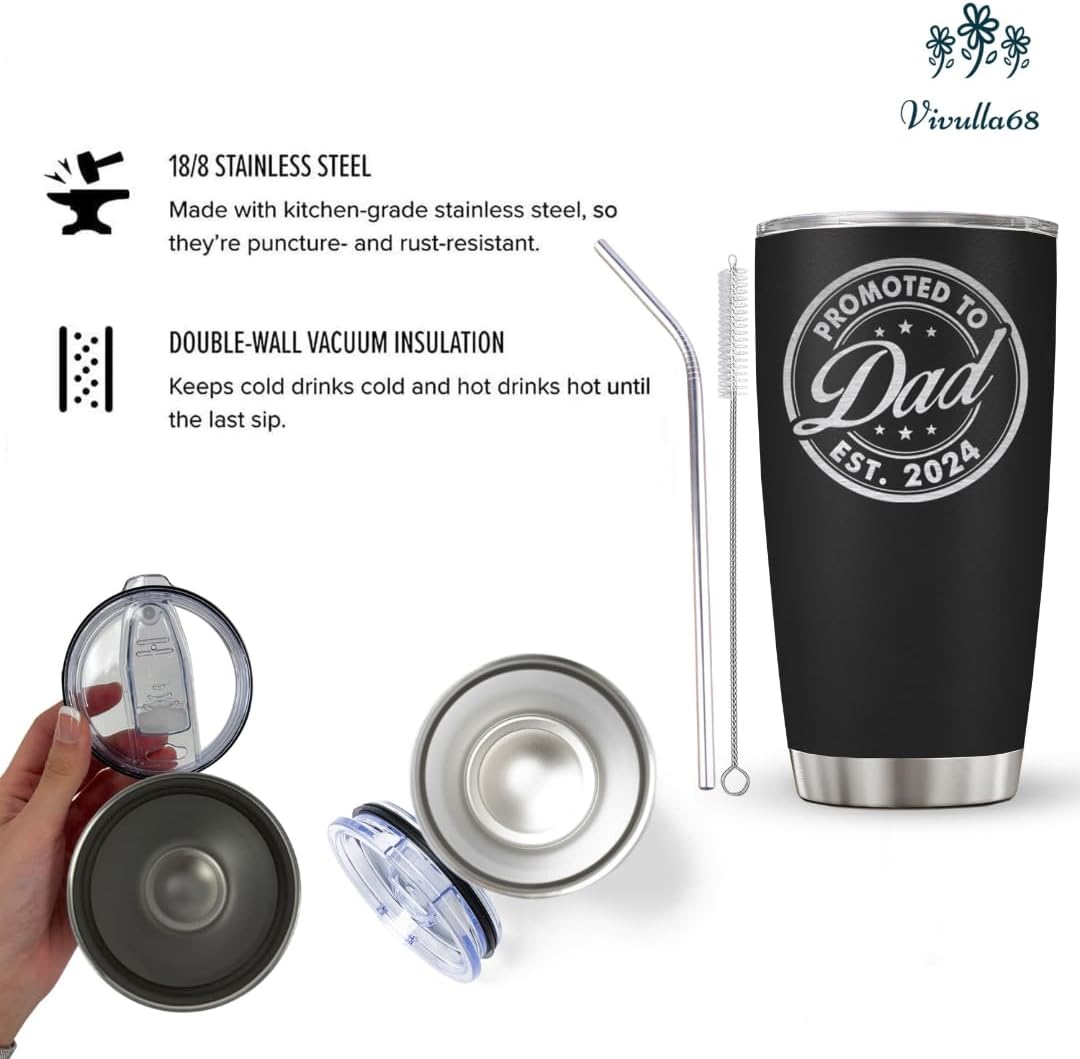 Vivulla68 Promoted To Dad 2024 Tumbler, Dad Est 2024 Mug, Dad Established 2024 Coffee Cup, New Parents Gifts, First Time Daddy Gifts For Fathers Day And Christmas, Father To Be, Daddy To Be Gift Ideas