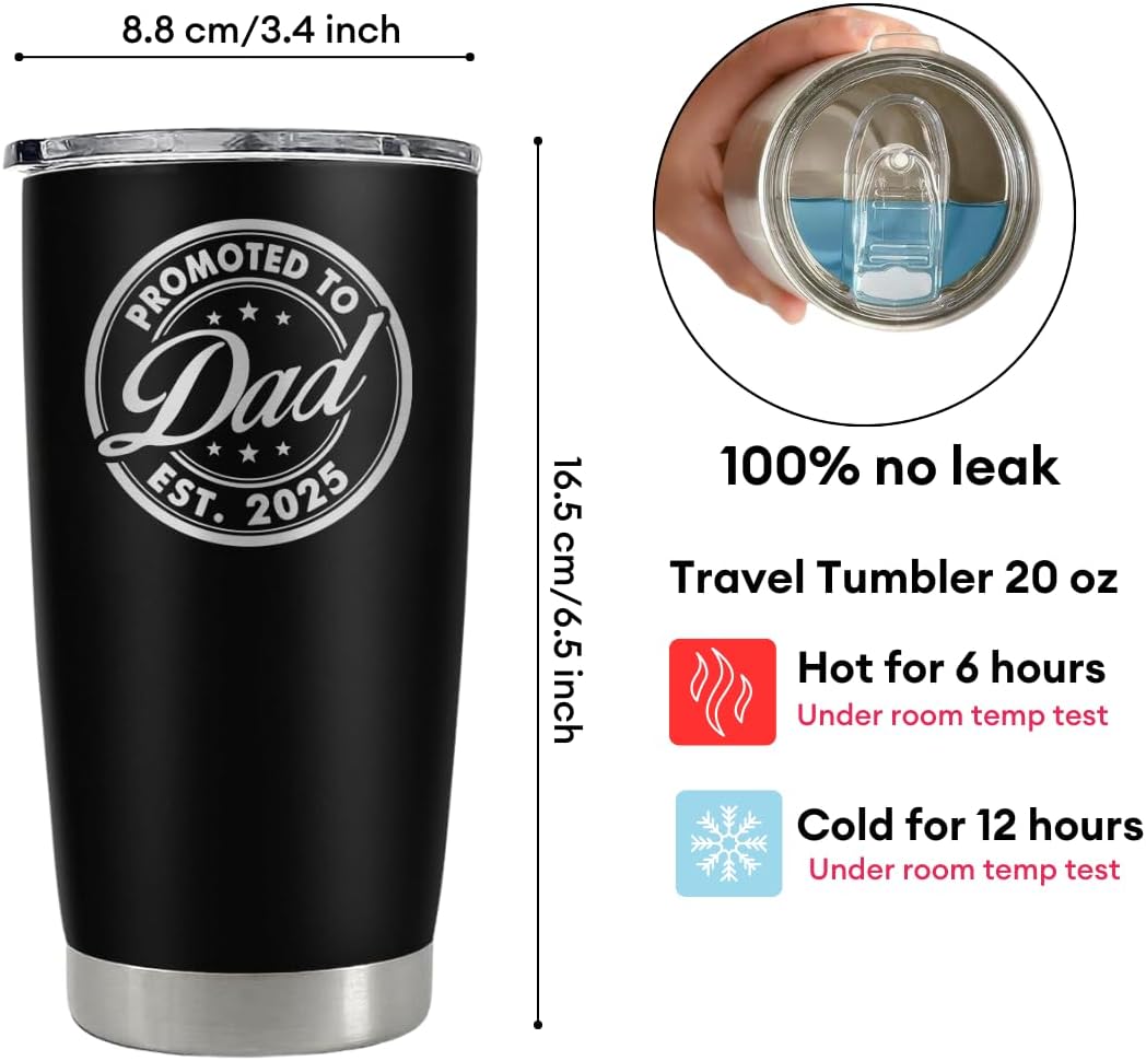 B0D9Y6R3RM - Vivulla68 Promoted To Dad 2025 Tumbler 20Oz, 1st Daddy Gifts, New Baby Gift Ideas, Papa Established 2025 Coffee Cup Mug, Fathers To Be Gift, Papa Travel Coffee Mug, Dad Est 2025 Cup