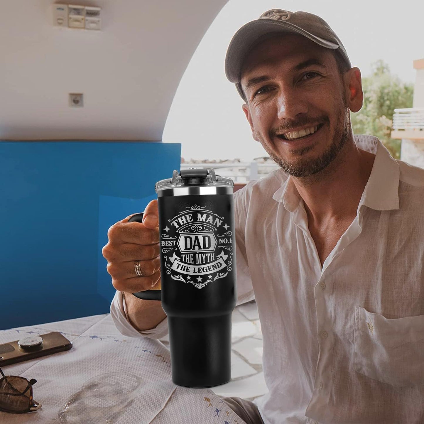 B0D9Y3Q46V - Father Day Gifts For Dad from Daughter Son Kids, Birthday Gifts for Daddy, Present for Dads, Dad Tumbler 40 Oz, Best Father Mug, Cool Coffee Cup Ideas for Papa, Elderly Fathers, Step Daddy, New Papa