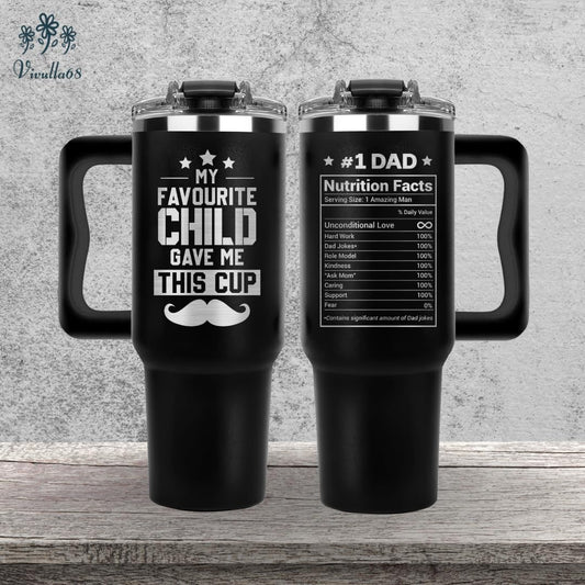 B0D4991QSN - Father's Day Gift For Dad From Daughter, Son, Or Wife - My Favorite Child Gave Me This Cup, Best Birthday Present Idea For Dad, Funny Tumbler 40oz With Lid & Straw, Cute Papa Mug, Travel Cup