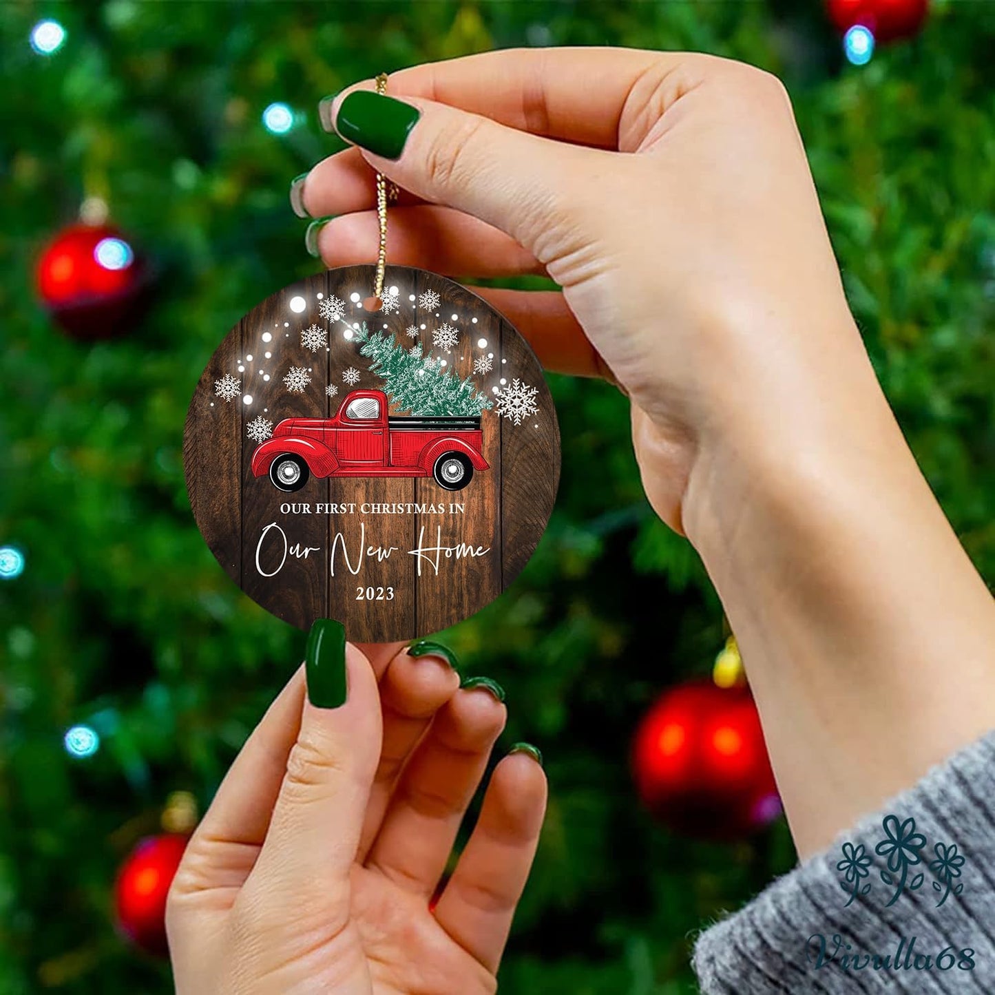 Vivulla68 New Home Ornament 2023, New Home Christmas Ornament 2023, First Christmas in Our New Home Ornament 2023, 1st Christmas in Our New Home 2023 for Christmas Tree, Red Truck Christmas Ornament