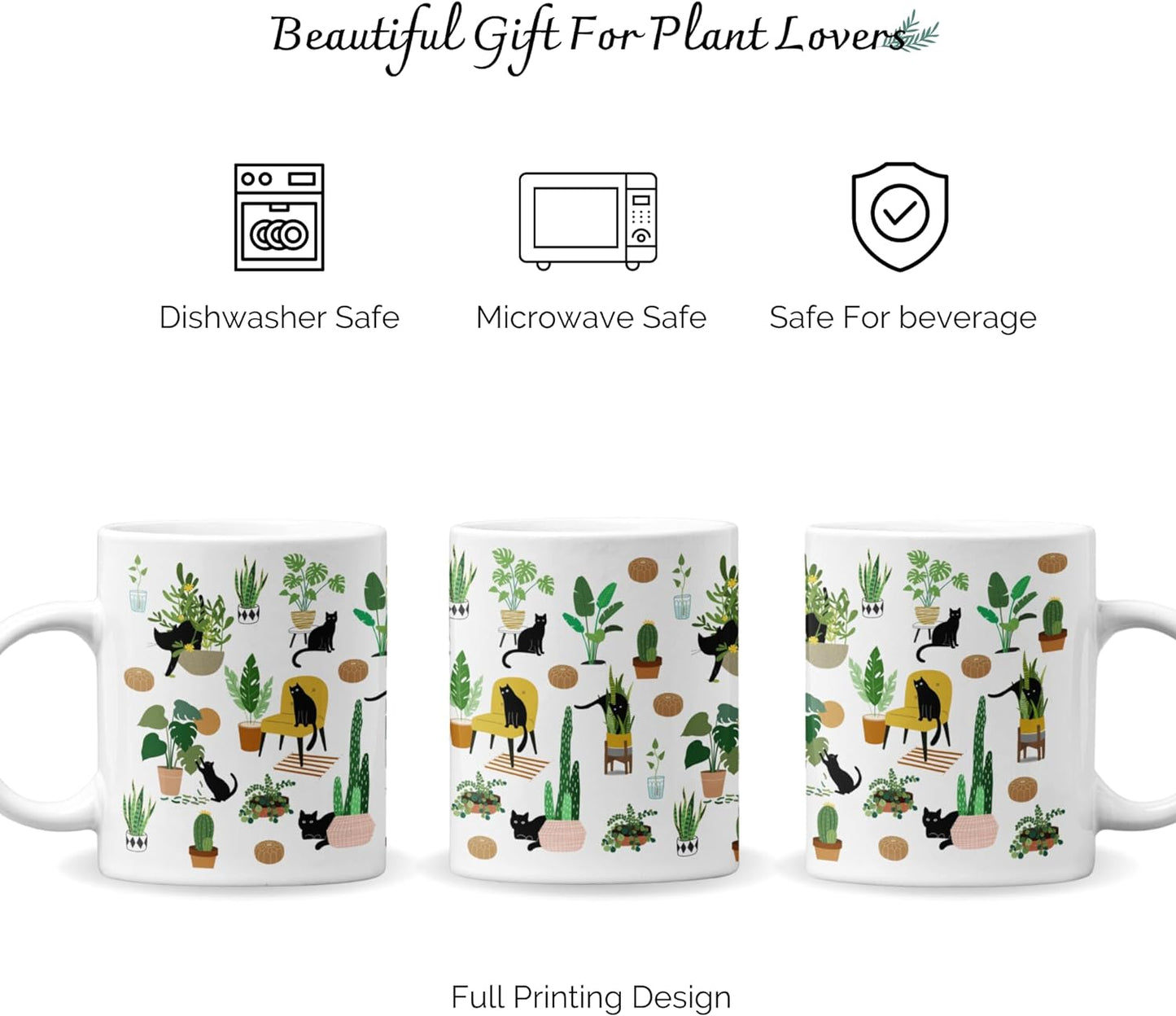 Vivulla68 Cat And Plant Mug, Gardening Gifts For Women, Cat Christmas Gifts For Women, Cat Cup, Cat Coffee Mugs For Cat Lovers, Plant Lover Gifts For Women, Cat Themed Gifts For Women, Plant Mom Gifts