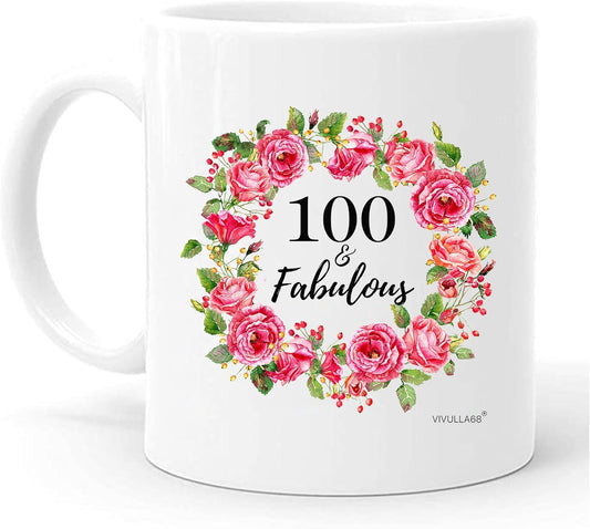 Vivulla68 100 & Fabulous Birthday Mug, 100th Birthday Gifts For Women, Birthday Gifts For 100 Year Old Woman, Gifts Ideas For 100th Birthday, 100th Birthday Decorations For Women Men, Turning 100 Gift