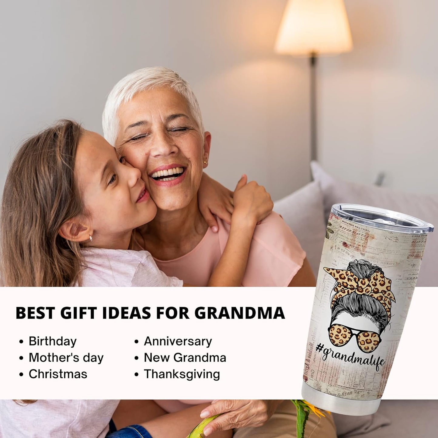 Vivulla68 Grandma Coffee Tumbler With Straw, Grandma Birthday Gift Ideas From Grandchildren, Nana Tumbler, Mimi Tumbler, Gigi Tumbler, Grandma Nutritionfact Travel Coffee Mugs, Grandmother Present