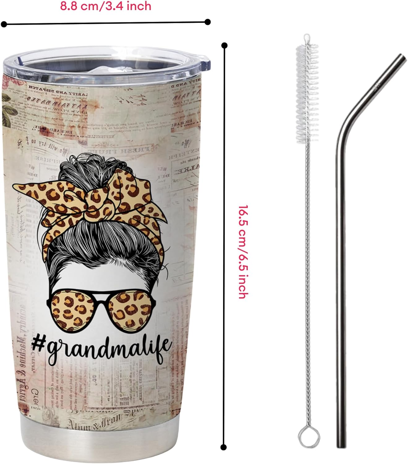 Vivulla68 Grandma Coffee Tumbler With Straw, Grandma Birthday Gift Ideas From Grandchildren, Nana Tumbler, Mimi Tumbler, Gigi Tumbler, Grandma Nutritionfact Travel Coffee Mugs, Grandmother Present