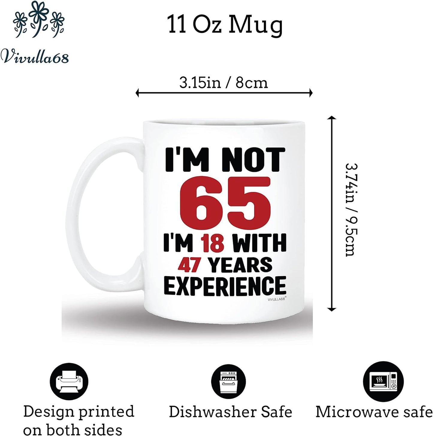Vivulla68 Happy 65th Birthday Gifts For Men Women, 65 Birthday Mug, 65 Birthday Gifts For Men Women, 1958 Birthday Gifts For Men Women, 65 Year Old Birthday Gifts Men Women, Gifts For 65 Year Old Man