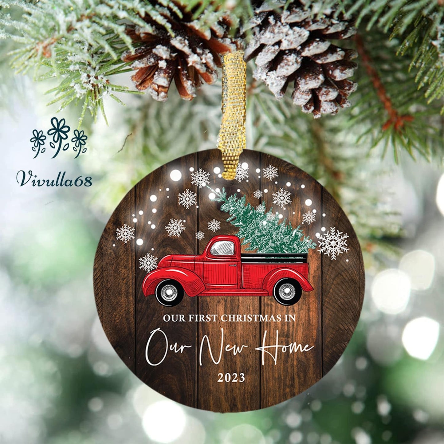 Vivulla68 New Home Ornament 2023, New Home Christmas Ornament 2023, First Christmas in Our New Home Ornament 2023, 1st Christmas in Our New Home 2023 for Christmas Tree, Red Truck Christmas Ornament