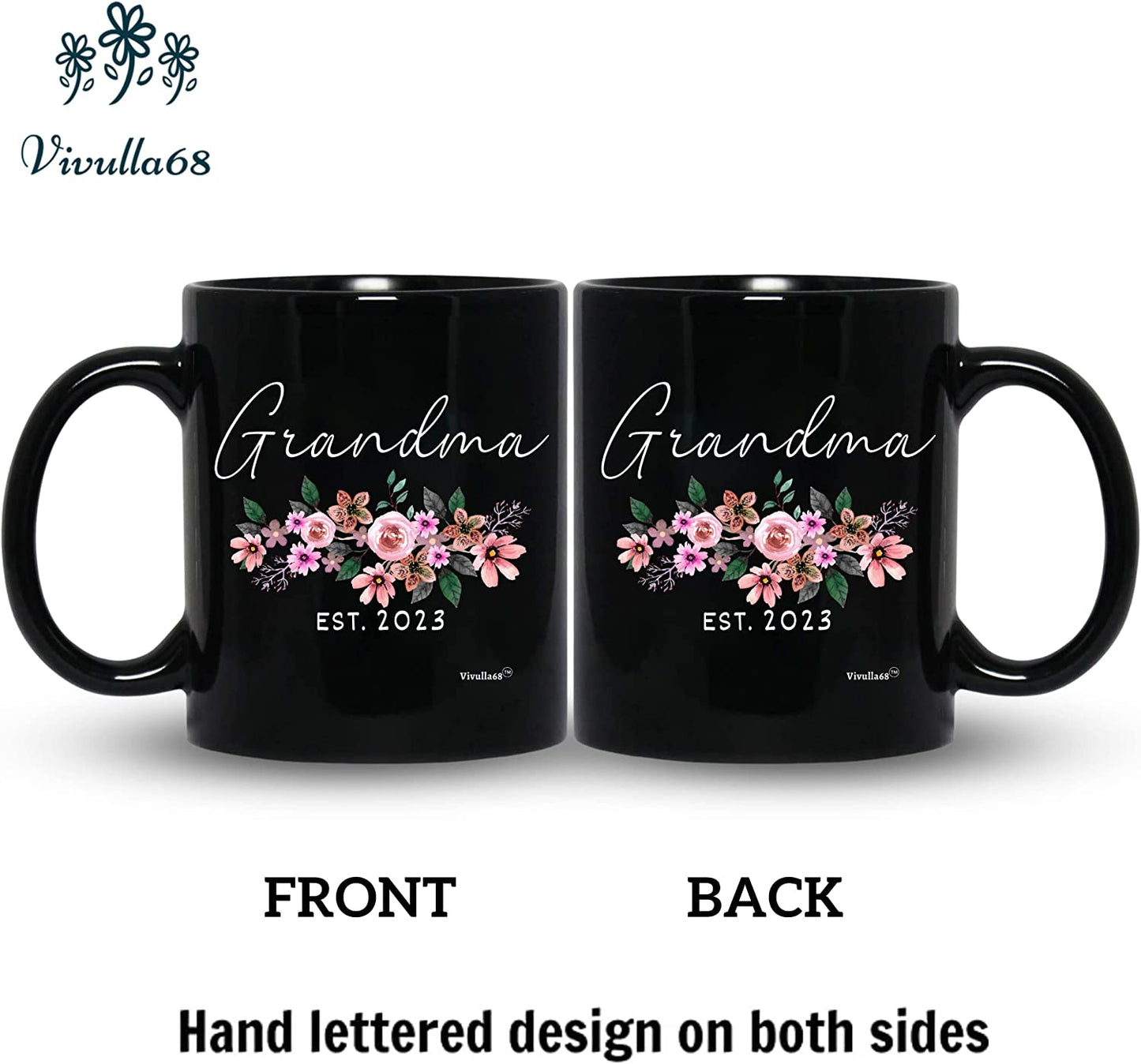 Vivulla68 Pregnancy Announcement For Grandparents Mug Set, Promoted To Grandparents Grandma And Grandpa 2023 Mugs, Grandma And Grandpa Announcement Gifts, Grandparents Baby Announcement Gifts (Black)