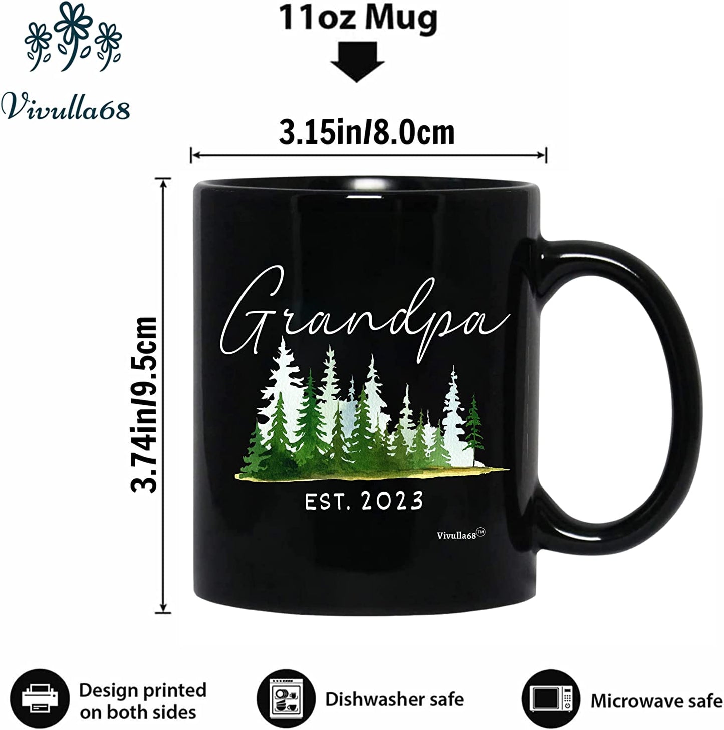 Vivulla68 Pregnancy Announcement For Grandparents Mug Set, Promoted To Grandparents Grandma And Grandpa 2023 Mugs, Grandma And Grandpa Announcement Gifts, Grandparents Baby Announcement Gifts (Black)
