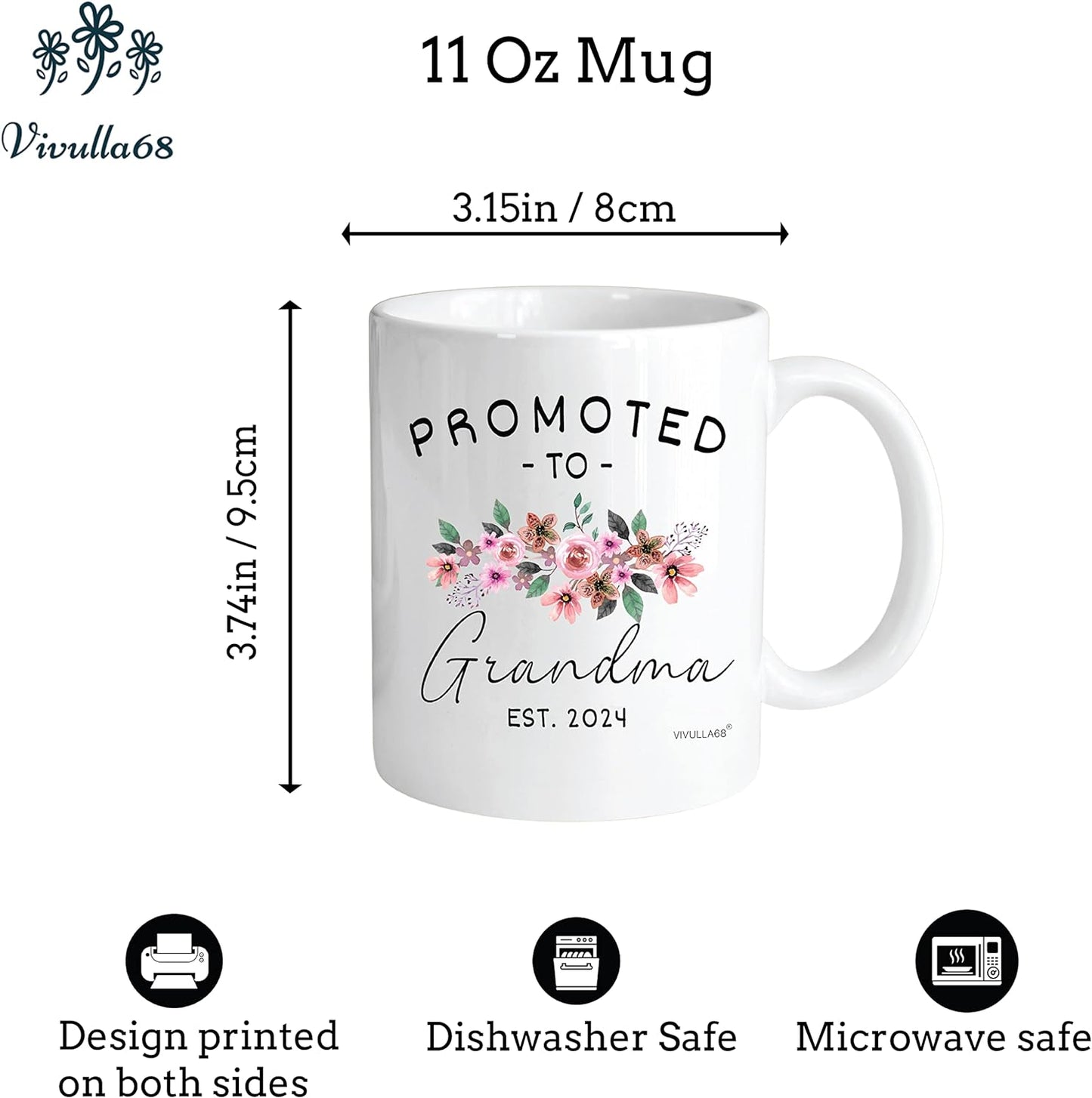Vivulla68 Promoted To Grandparents Grandma And Grandpa 2024 Mugs, Pregnancy Announcement For Grandparents Mug Set, Grandma And Grandpa Announcement Gifts, Grandparents Baby Announcement Christmas Gift