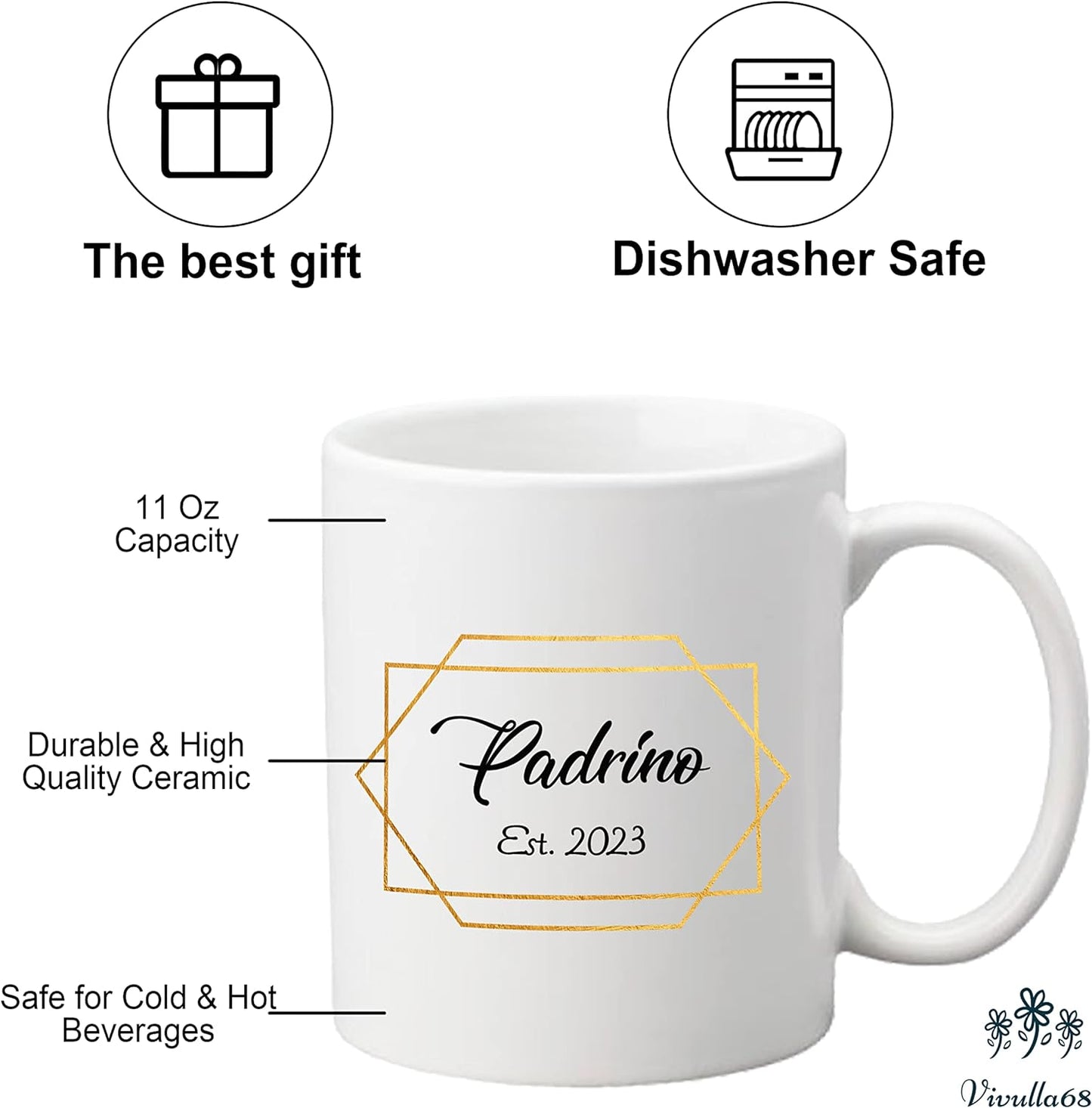 Vivulla68 Padrinos De Bautizo Propuesta Set 2 Tazas Café 11Oz, Godparents Proposal Gift, Quieren Ser Mis Padrinos De Bautizo, Quieres Ser Mis Padrinos De Bautizo, Quieres Ser Mi Madrina est 2023