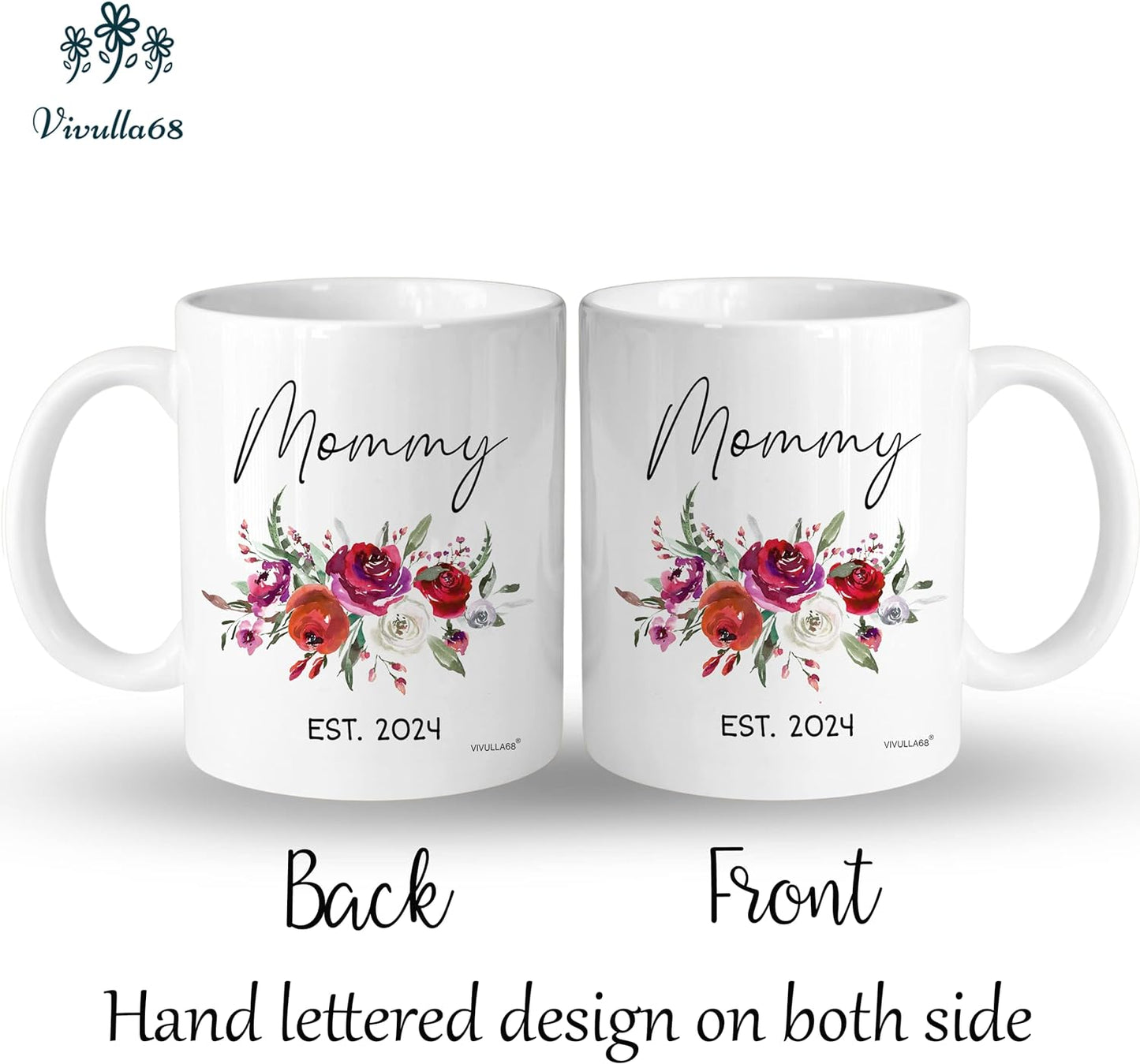 Vivulla68 Mommy Daddy Est 2024 Mugs, Pregnancy Announcement For Parents Mug Set, New Mom and Dad Gifts First Time 2024, New Parent Gifts, Baby Announcement Mug, Mom and Dad Mugs