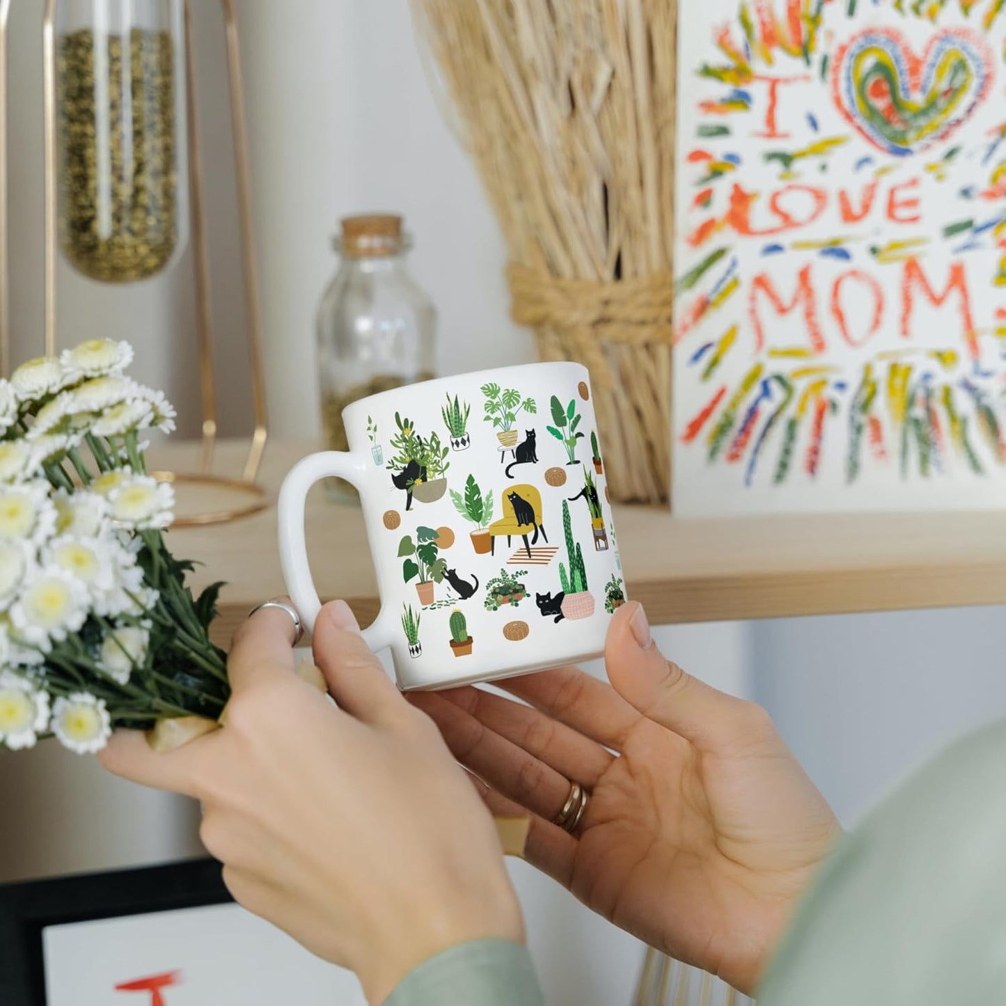 Vivulla68 Cat And Plant Mug, Gardening Gifts For Women, Cat Christmas Gifts For Women, Cat Cup, Cat Coffee Mugs For Cat Lovers, Plant Lover Gifts For Women, Cat Themed Gifts For Women, Plant Mom Gifts