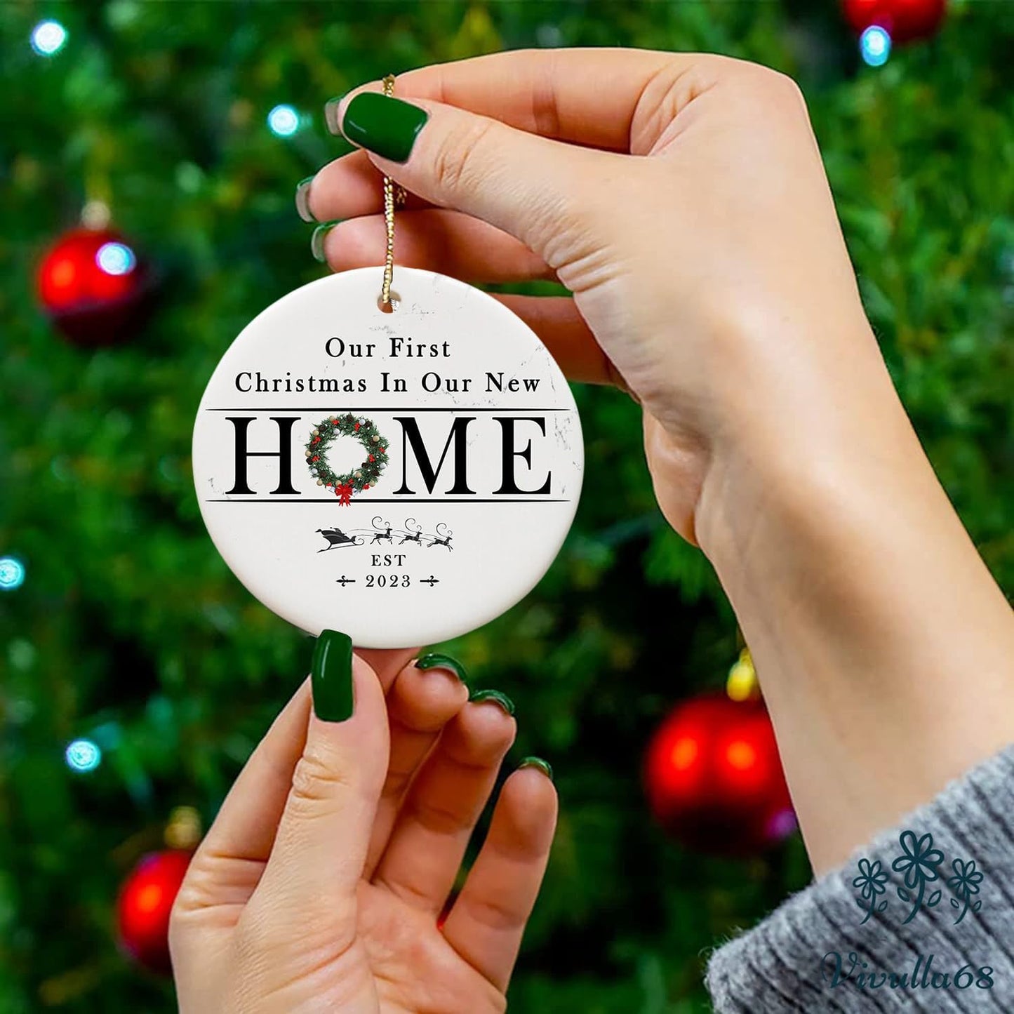 Vivulla68 New Home Ornament 2023, New Home Christmas Ornament 2023, First Christmas in Our New Home Ornament 2023, 1st Christmas in Our New Home 2023 for Christmas Tree, Marble Christmas Ornament
