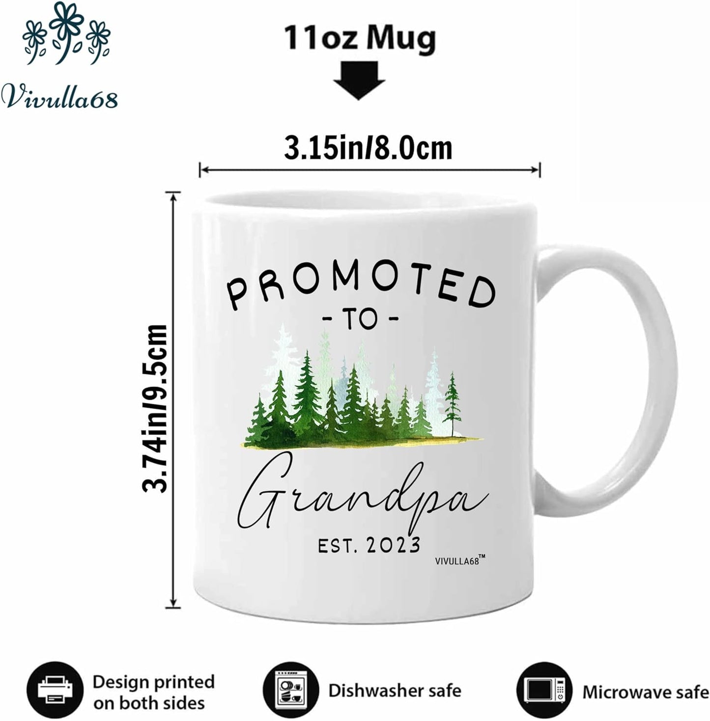 Vivulla68 Promoted To Grandparents Grandma And Grandpa 2023 Mugs, Pregnancy Announcement For Grandparents Mug Set, Grandma And Grandpa Announcement Gifts, Grandparents Baby Announcement Christmas Gift