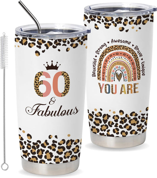 Vivulla68 Happy 60th Birthday Gifts For Women, 60 Birthday Gifts For Women, Birthday Gifts For 60 Year Old Woman, 1963 Birthday Gifts Women, Turning 60 Gifts, 60th Birthday Tumbler With Lid and Straw