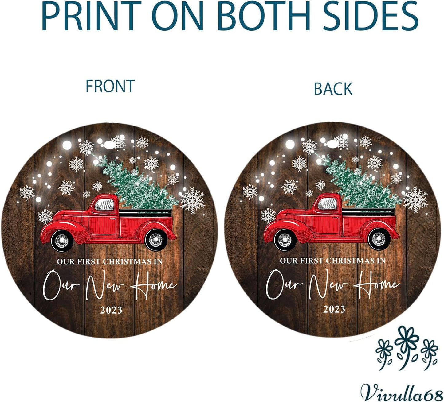 Vivulla68 New Home Ornament 2023, New Home Christmas Ornament 2023, First Christmas in Our New Home Ornament 2023, 1st Christmas in Our New Home 2023 for Christmas Tree, Red Truck Christmas Ornament