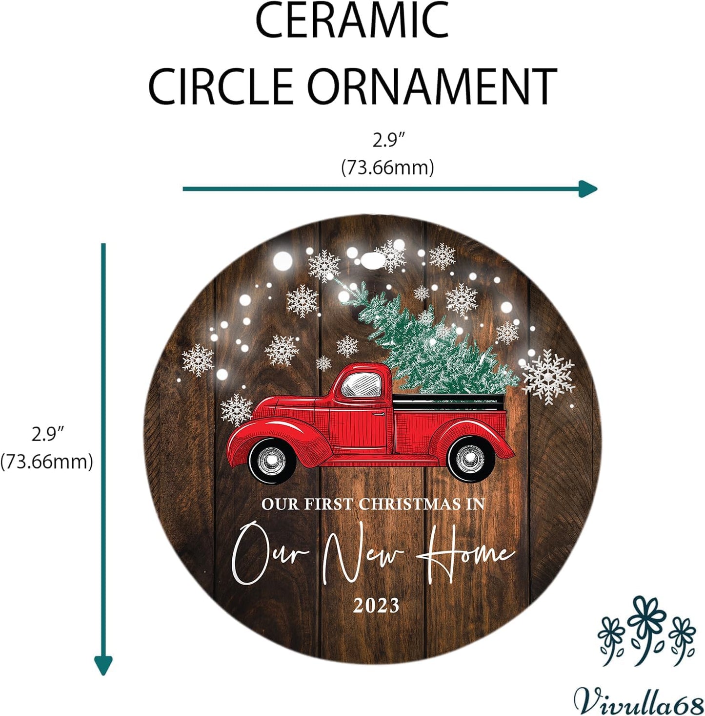 Vivulla68 New Home Ornament 2023, New Home Christmas Ornament 2023, First Christmas in Our New Home Ornament 2023, 1st Christmas in Our New Home 2023 for Christmas Tree, Red Truck Christmas Ornament