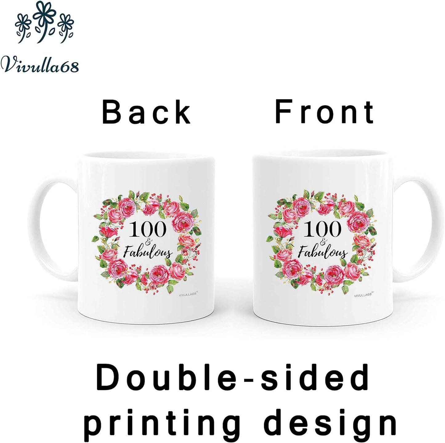 Vivulla68 100 & Fabulous Birthday Mug, 100th Birthday Gifts For Women, Birthday Gifts For 100 Year Old Woman, Gifts Ideas For 100th Birthday, 100th Birthday Decorations For Women Men, Turning 100 Gift