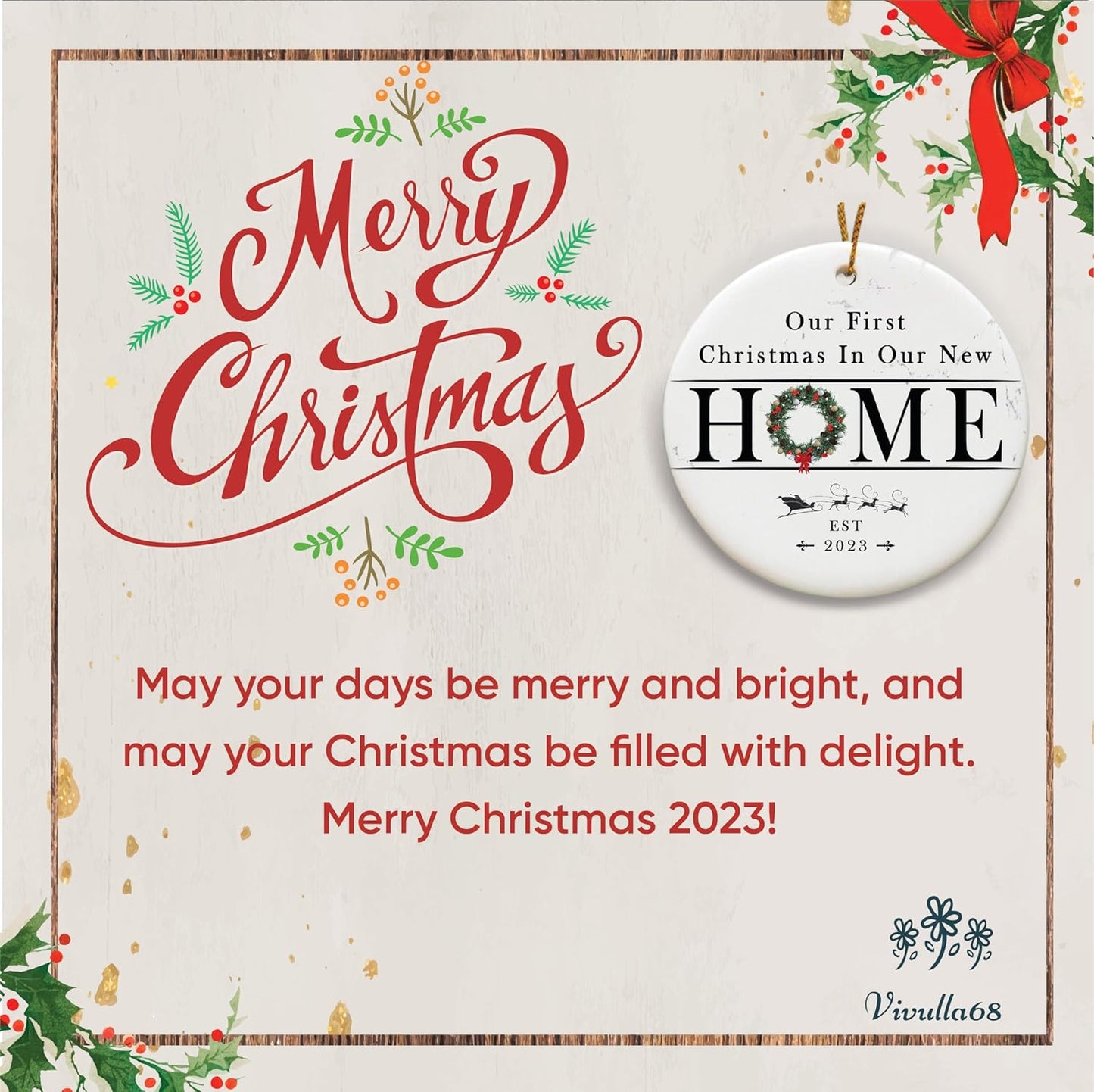 Vivulla68 New Home Ornament 2023, New Home Christmas Ornament 2023, First Christmas in Our New Home Ornament 2023, 1st Christmas in Our New Home 2023 for Christmas Tree, Marble Christmas Ornament