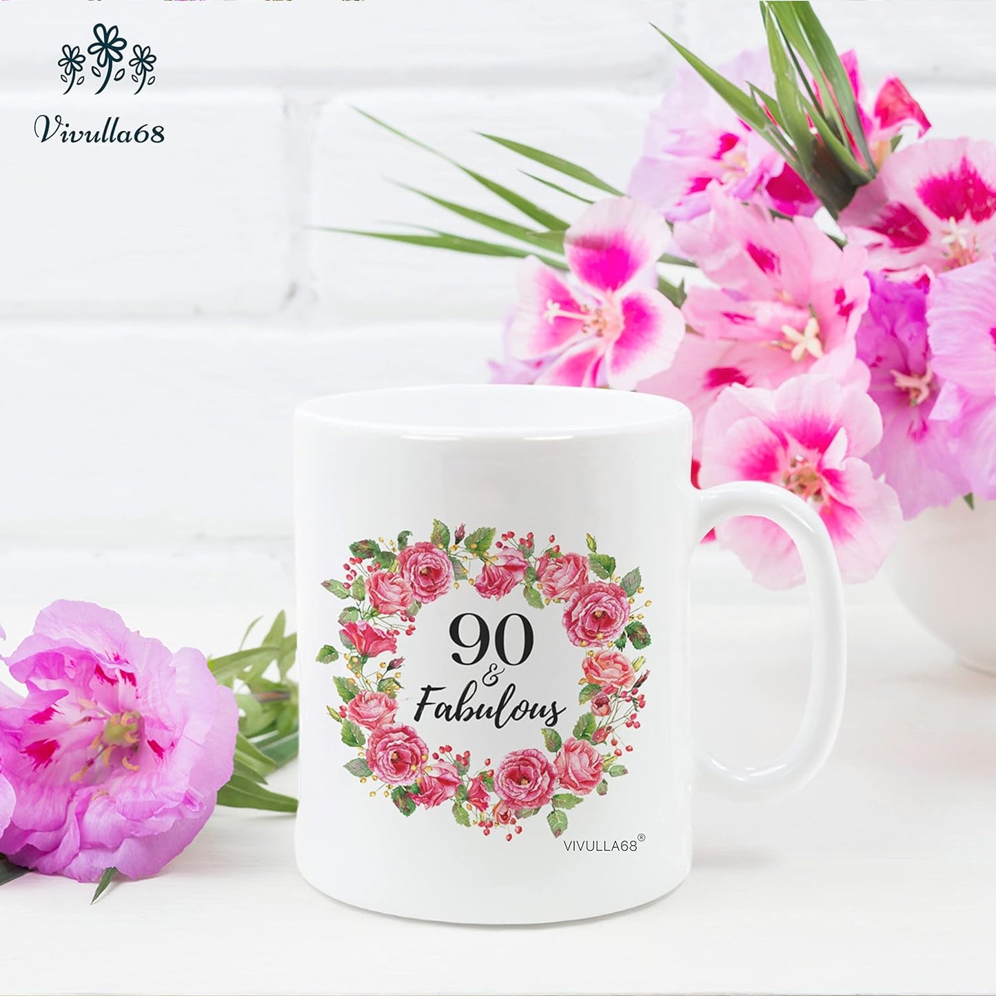 Vivulla68 90 Fabulous Birthday Mug, 90th Birthday Gifts For Women, 90 Year Old Birthday Gifts For Women, 90th Birthday Decorations For Woman, 90th Birthday Cups, 90th Birthday Gift Ideas For Grandma