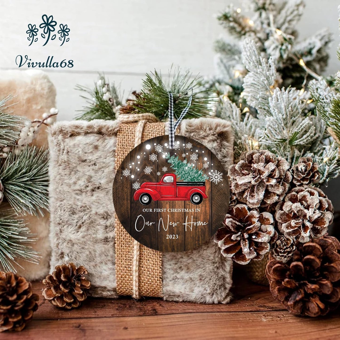 Vivulla68 New Home Ornament 2023, New Home Christmas Ornament 2023, First Christmas in Our New Home Ornament 2023, 1st Christmas in Our New Home 2023 for Christmas Tree, Red Truck Christmas Ornament