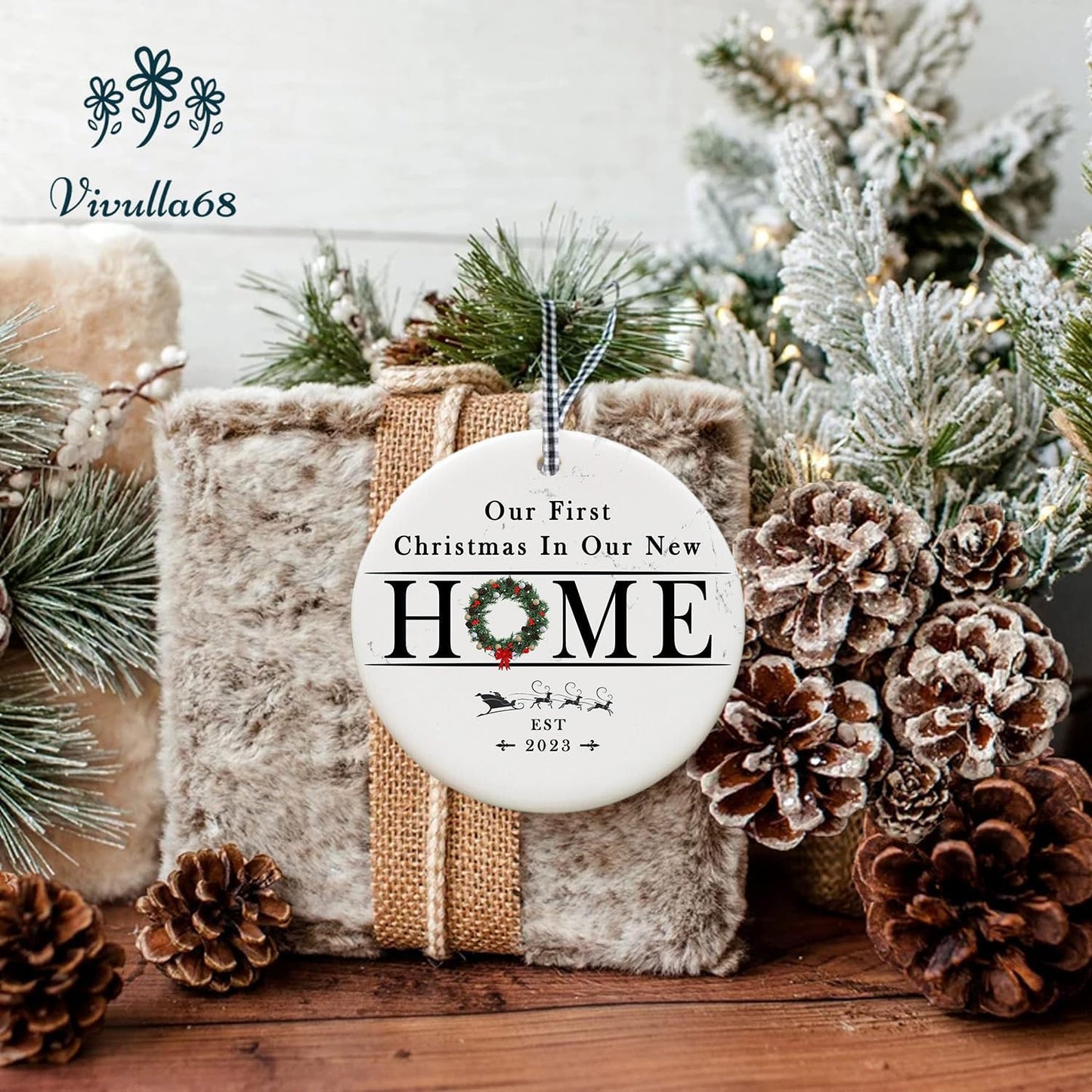 Vivulla68 New Home Ornament 2023, New Home Christmas Ornament 2023, First Christmas in Our New Home Ornament 2023, 1st Christmas in Our New Home 2023 for Christmas Tree, Marble Christmas Ornament
