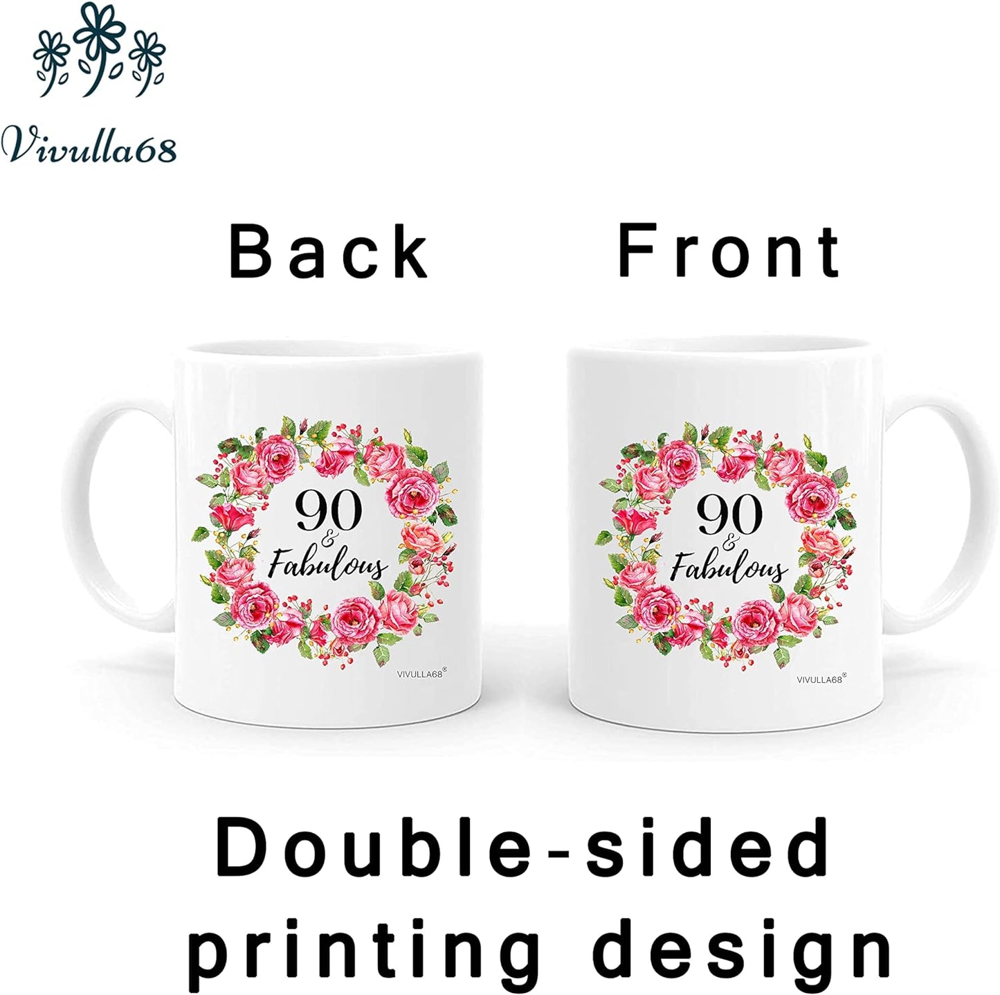 Vivulla68 90 Fabulous Birthday Mug, 90th Birthday Gifts For Women, 90 Year Old Birthday Gifts For Women, 90th Birthday Decorations For Woman, 90th Birthday Cups, 90th Birthday Gift Ideas For Grandma