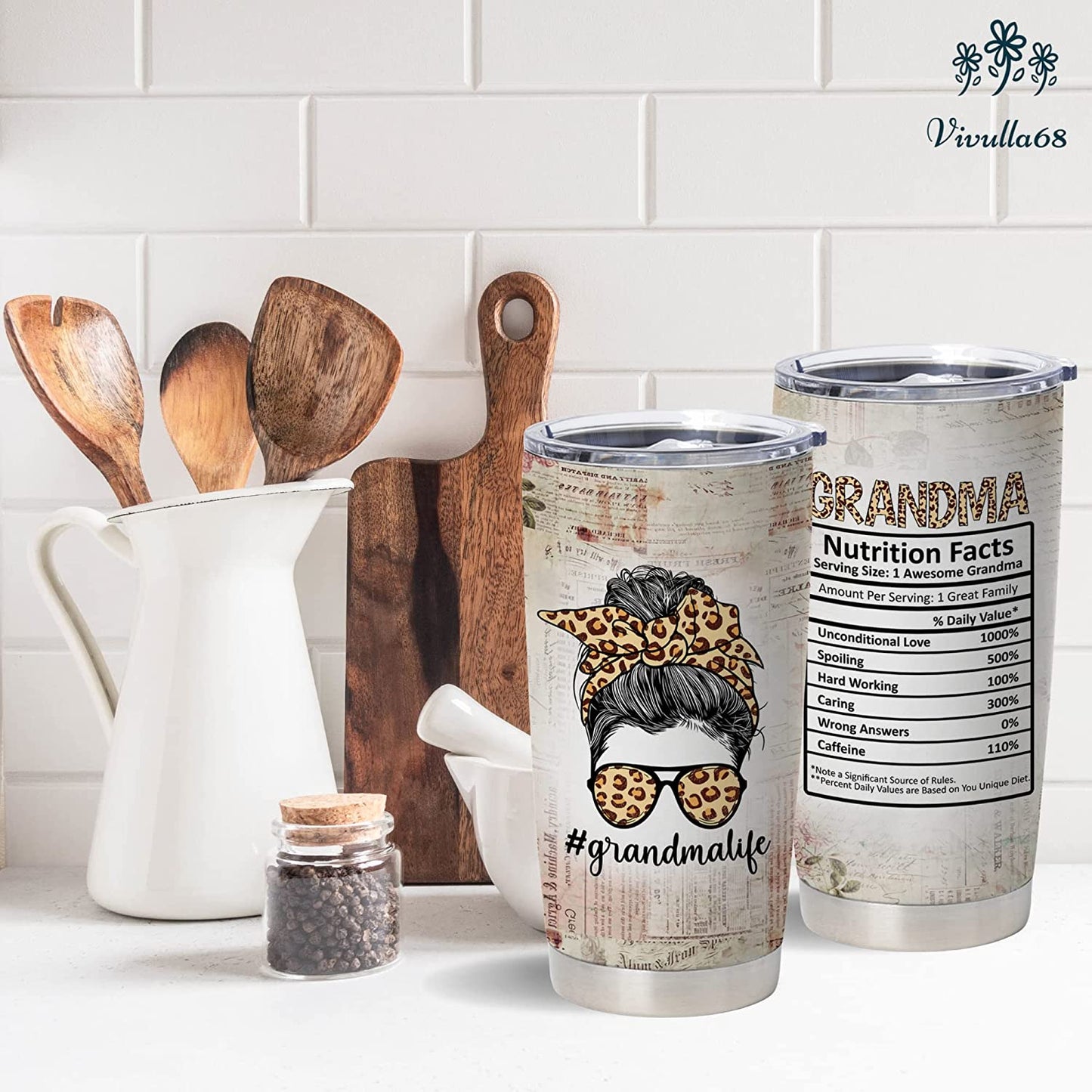 Grandma Gift Ideas, Grandma Birthday Gifts From grandchildren, Mother's Day Gifts For Nana, Gift Ideas For Grandmother, Grandma Travel Tumbler, Grandma Nutritionfact Travel Coffee Mugs 20 Oz