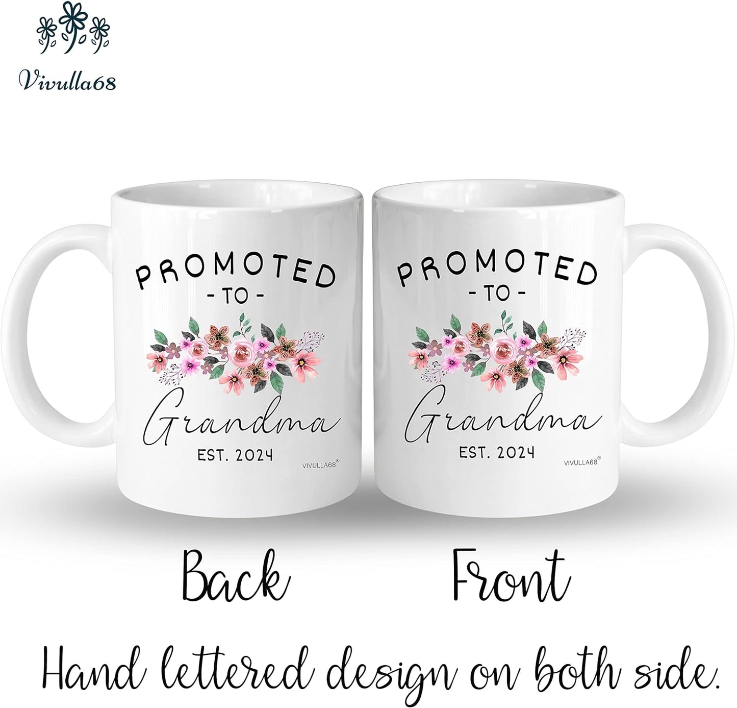 Vivulla68 Promoted To Grandparents Grandma And Grandpa 2024 Mugs, Pregnancy Announcement For Grandparents Mug Set, Grandma And Grandpa Announcement Gifts, Grandparents Baby Announcement Christmas Gift