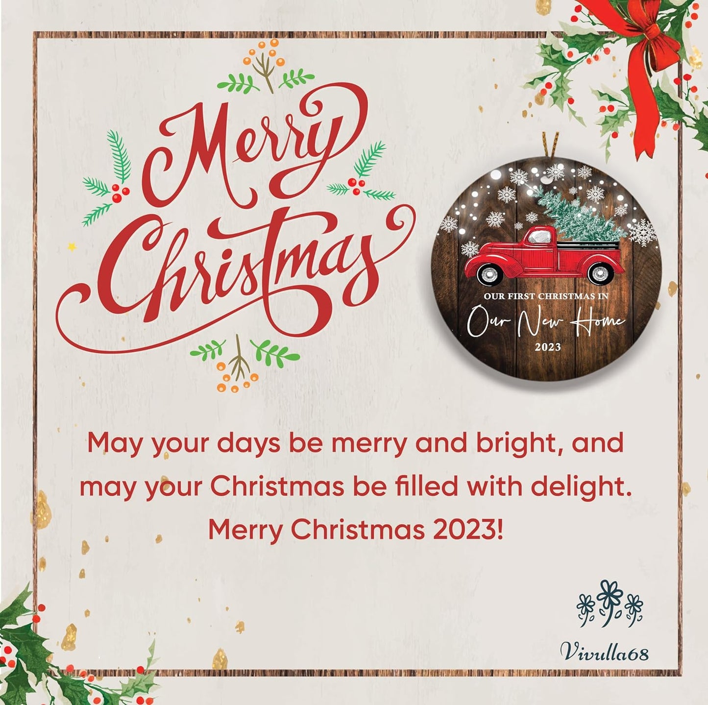 Vivulla68 New Home Ornament 2023, New Home Christmas Ornament 2023, First Christmas in Our New Home Ornament 2023, 1st Christmas in Our New Home 2023 for Christmas Tree, Red Truck Christmas Ornament