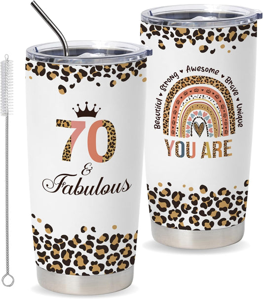 Vivulla68 Happy 70th Birthday Gifts For Women, Best Gifts Idea For 70 Year Old Woman, 1953 Birthday Gifts Women, 70 Birthday Gifts For Women Turning 70, 70 Year Old Birthday Tumbler With Lid And Straw
