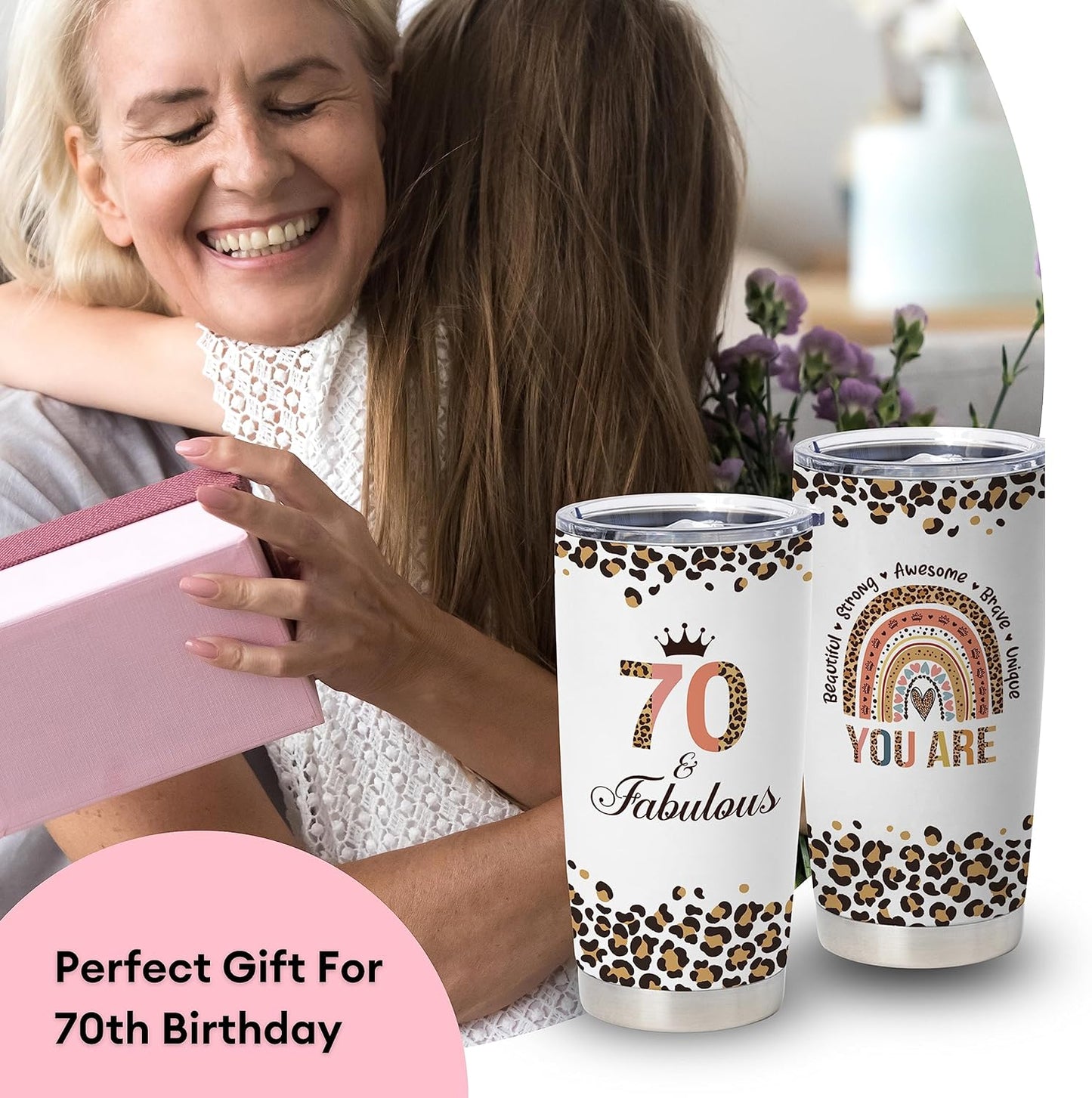 Vivulla68 Happy 70th Birthday Gifts For Women, Best Gifts Idea For 70 Year Old Woman, 1953 Birthday Gifts Women, 70 Birthday Gifts For Women Turning 70, 70 Year Old Birthday Tumbler With Lid And Straw
