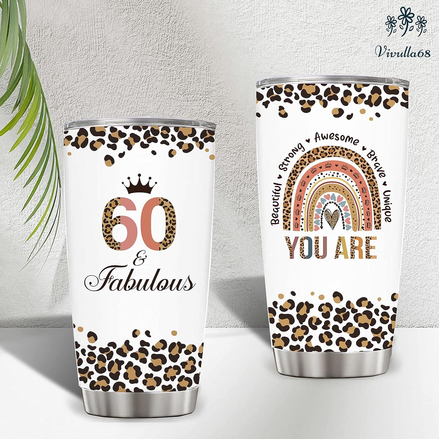 Vivulla68 Happy 60th Birthday Gifts For Women, 60 Birthday Gifts For Women, Birthday Gifts For 60 Year Old Woman, 1963 Birthday Gifts Women, Turning 60 Gifts, 60th Birthday Tumbler With Lid and Straw