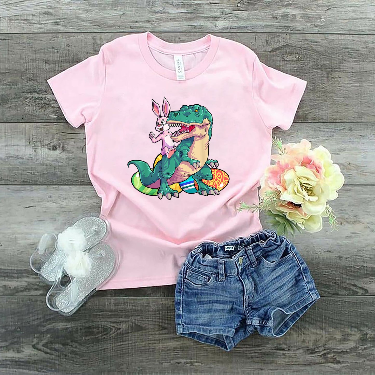 Bunny Riding Dinosaur Easter Shirt, Girls Boys Easter Shirt, Easter Gifts For Kids, Easter Gifts For Toddlers